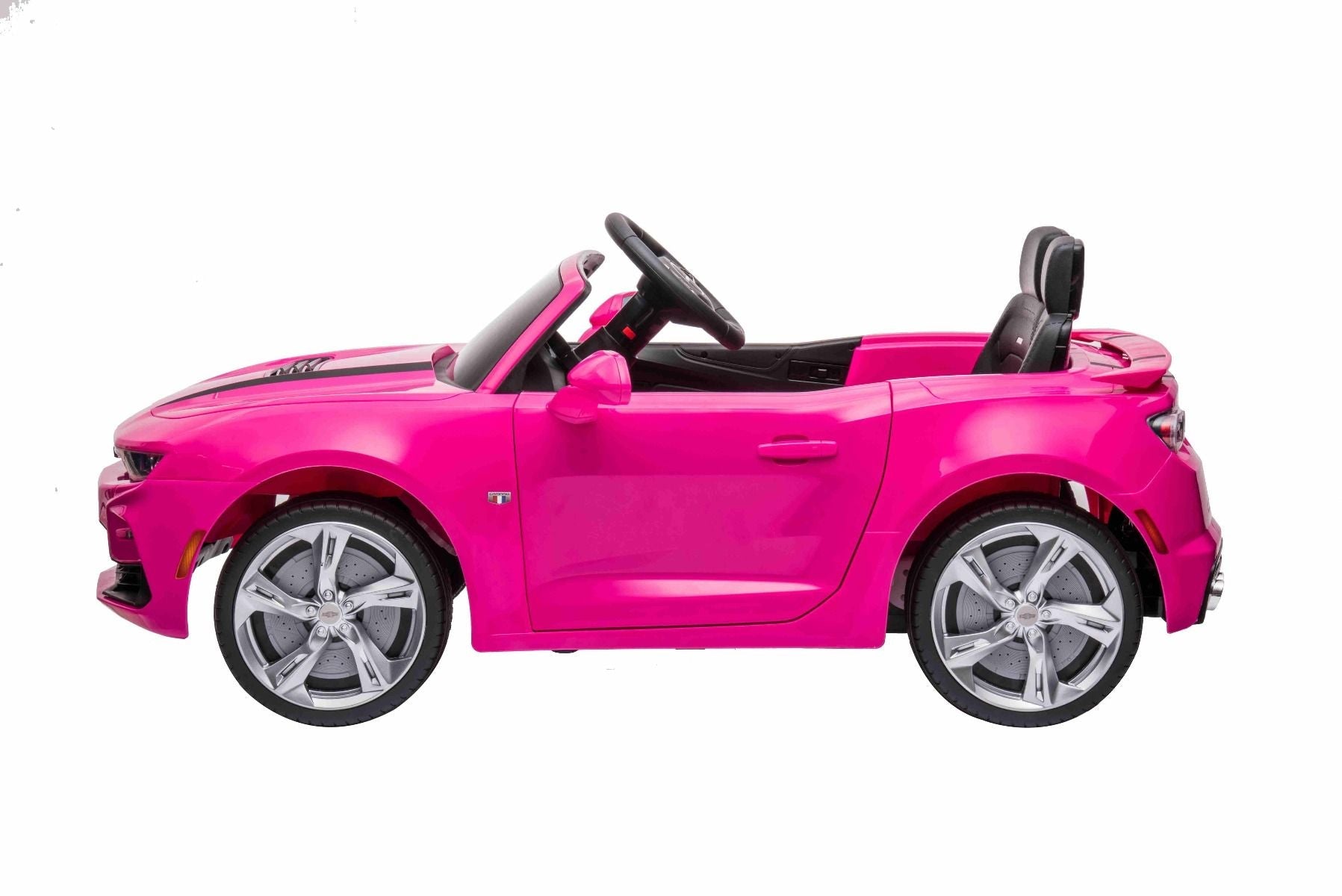 Kinder-Elektroauto Chevrolet Camaro, rosa, Originallizenz, 12V Batterie, öffnende Türen, Sitzfläche aus Kunstleder, 2x 35W Motor, LED-Leuchten, 2,4-GHz Fernbedienung, Weiche EVA-Räder, Sanftanlauf