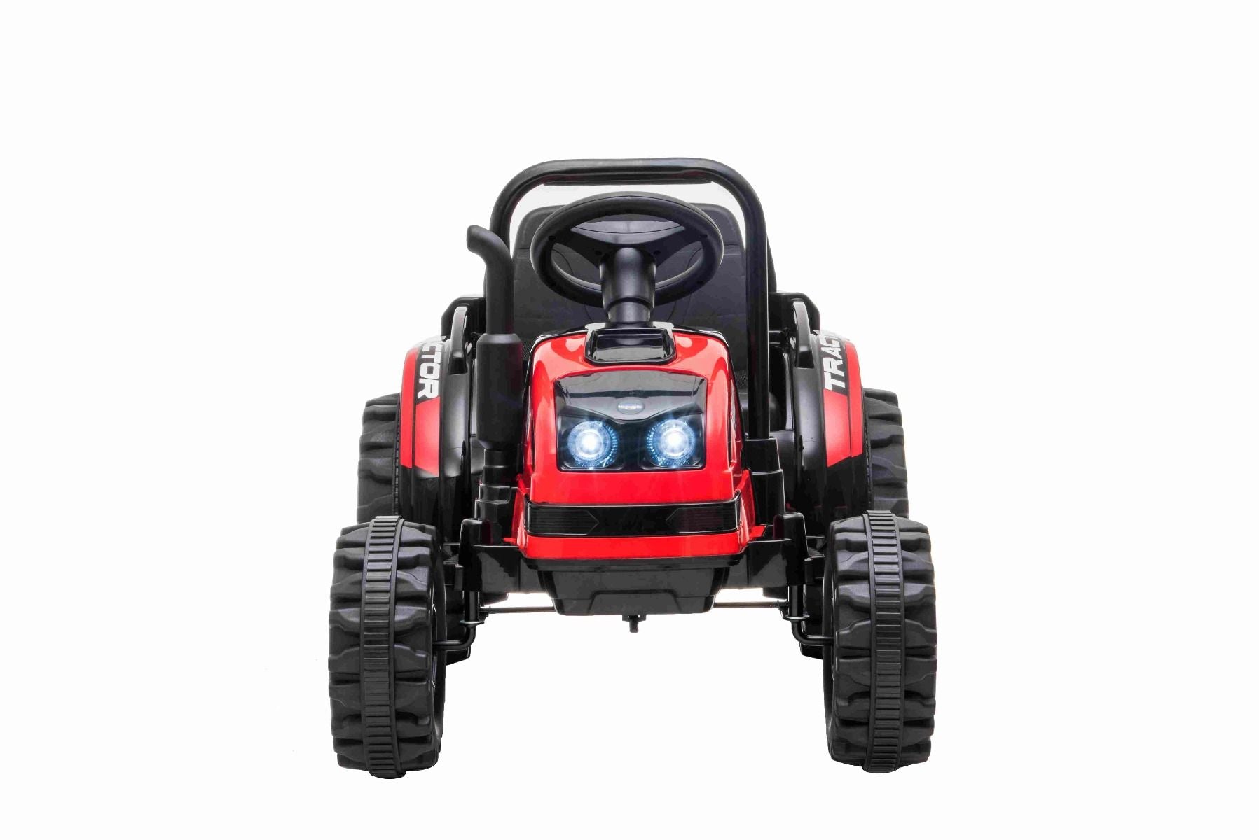 Elektrischer Traktor POWER mit Anhänger, Rot, Hinterradantrieb, 12-V-Batterie, Kunststoffräder, breiter Sitz, 2,4-GHz-Fernbedienung, MP3-Player mit USB, LED-Leuchten
