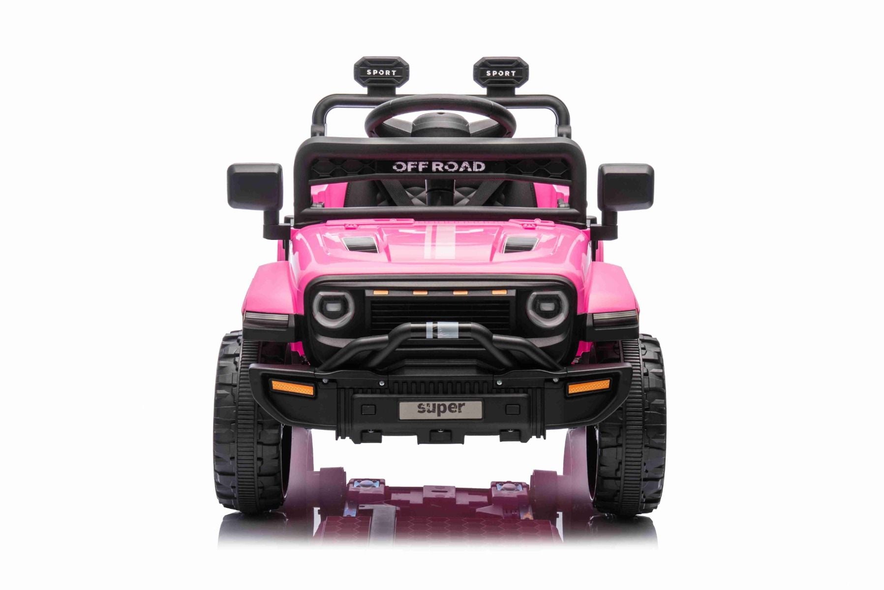 Elektroauto für Kinder OFFROAD NEW mit Hinterradantrieb, rosa, Lithium-Batterie, hohes Fahrgestell, breiter Sitz, Hinterradfederung, 2,4-GHz-Fernbedienung, LED-Leuchten