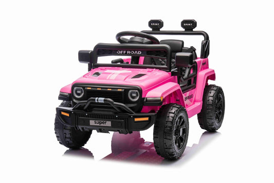 Elektroauto für Kinder OFFROAD NEW mit Hinterradantrieb, rosa, Lithium-Batterie, hohes Fahrgestell, breiter Sitz, Hinterradfederung, 2,4-GHz-Fernbedienung, LED-Leuchten