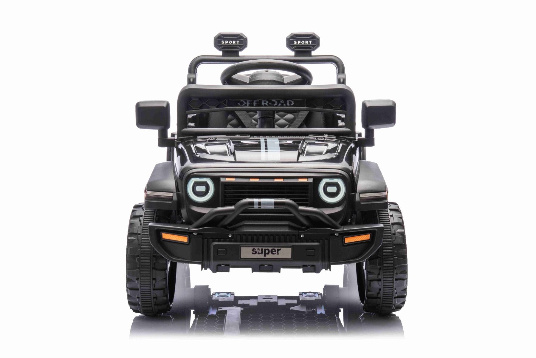 Elektroauto für Kinder OFFROAD NEW mit Hinterradantrieb, schwarz, Lithium-Batterie, hohes Fahrgestell, breiter Sitz, Hinterradfederung, 2,4-GHz-Fernbedienung, LED-Leuchten