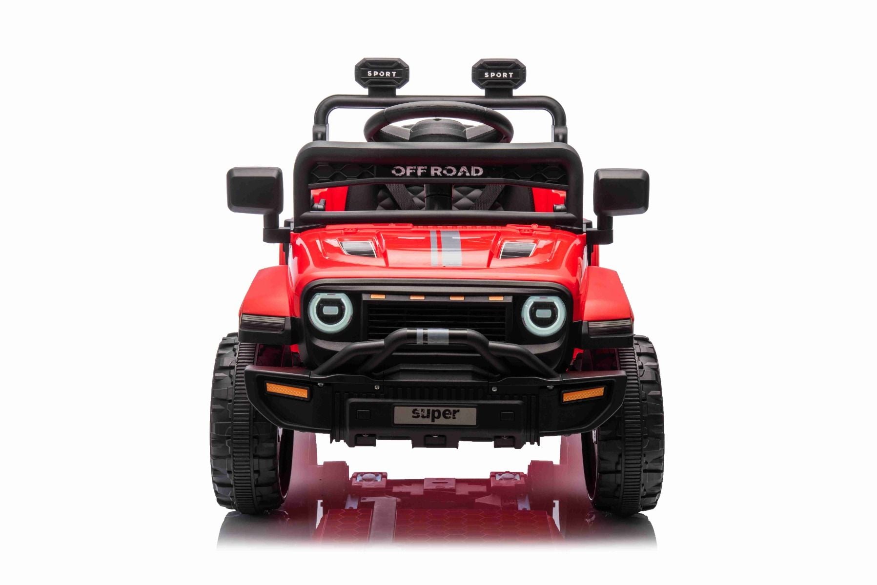 Elektroauto für Kinder OFFROAD NEW mit Hinterradantrieb, rot, Lithium-Batterie, hohes Fahrgestell, breiter Sitz, Hinterradfederung, 2,4-GHz-Fernbedienung, LED-Leuchten