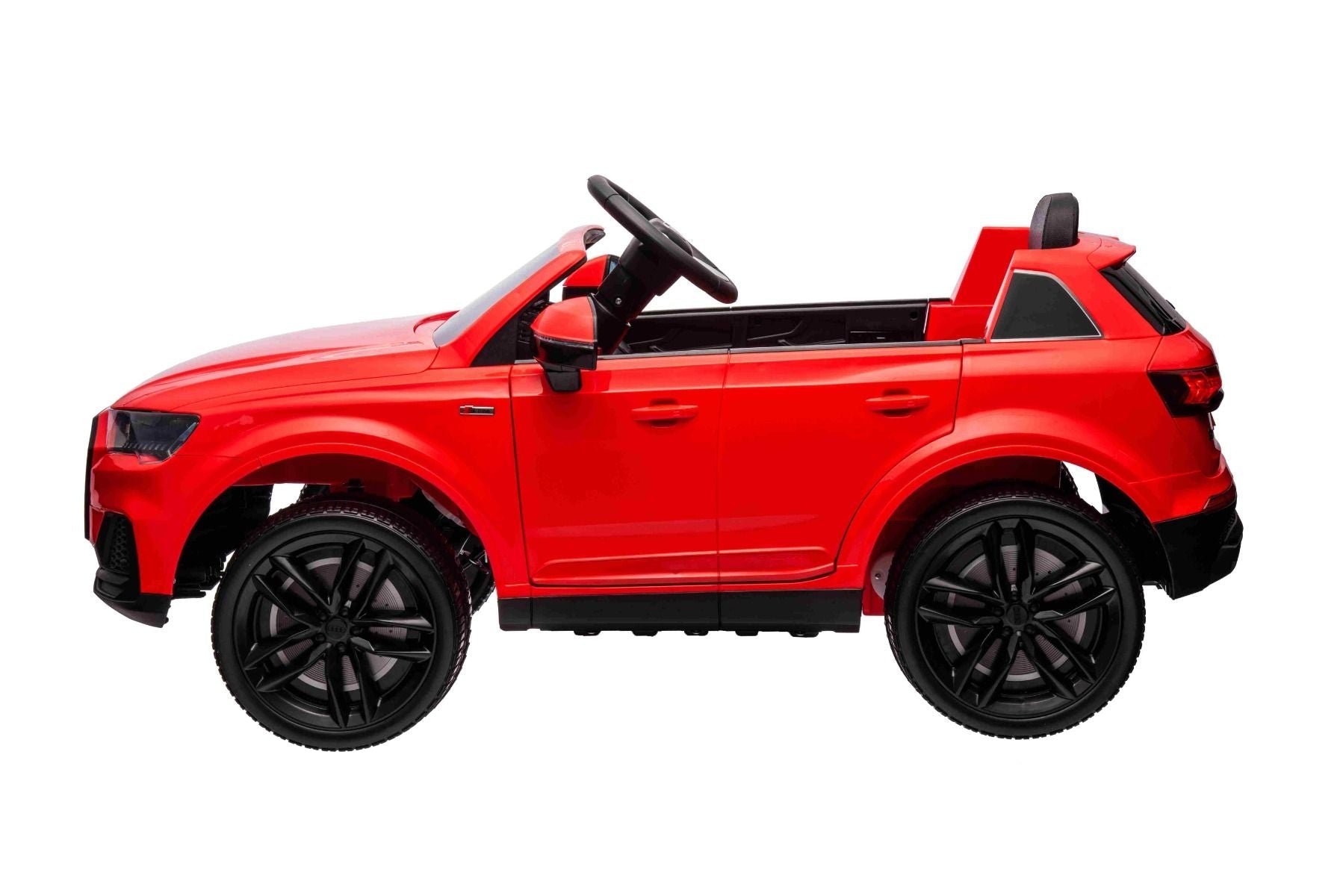 Elektro-Rutschauto Audi Q7 rot, Einsitzer, Einzelradaufhängung, 12-V-Batterie, Fernbedienung, 2 x 35-W-Motor, LED-Leuchten, MP3-Player mit USB/AUX-Eingang, lizenziert