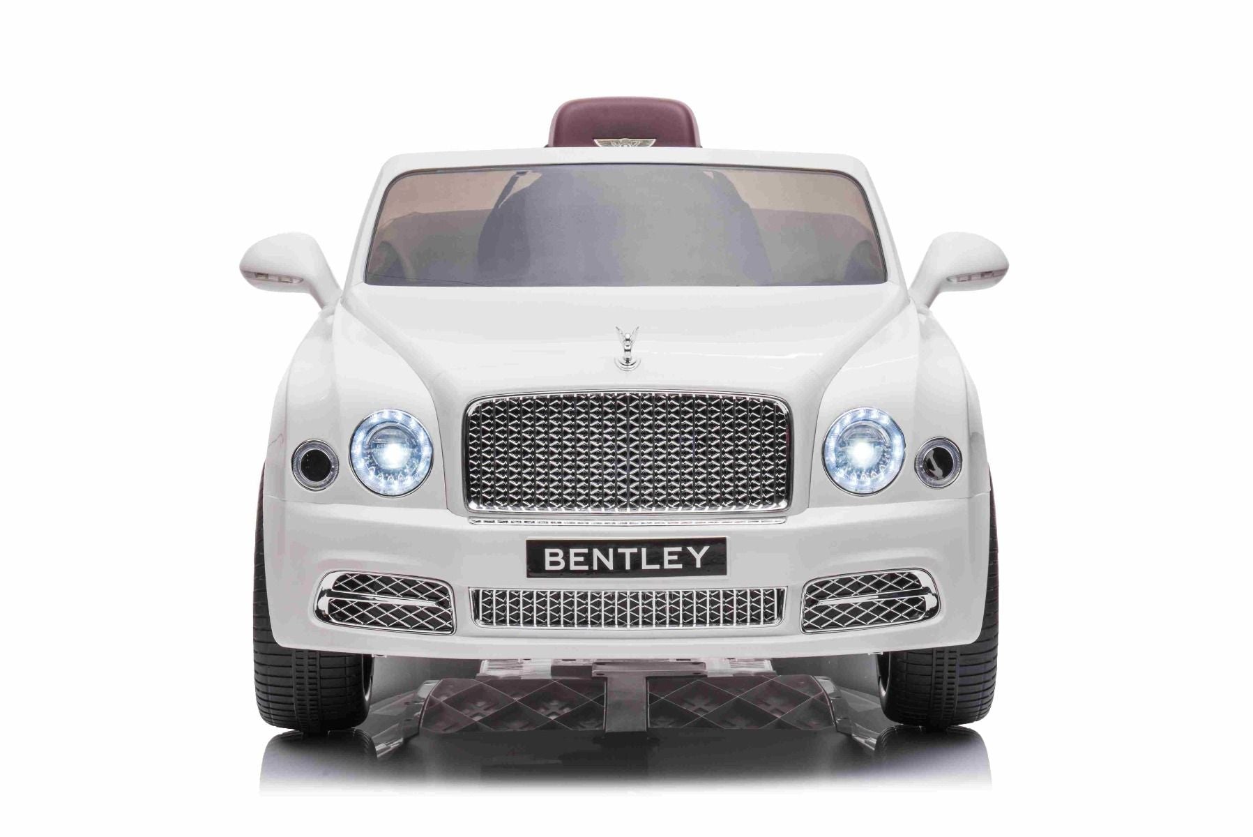 Kinder-Elektroauto Bentley Mulsanne, 12V, weiß, Kunstledersitz, 2,4 GHz Fernbedienung, Eva-Räder, USB/Aux-Eingang, Bluetooth, Allradfederung, 12V/7Ah Batterie, LED-Leuchten, weiche EVA-Räder, 2 X 35W Motor, ORIGINAL-Lizenz
