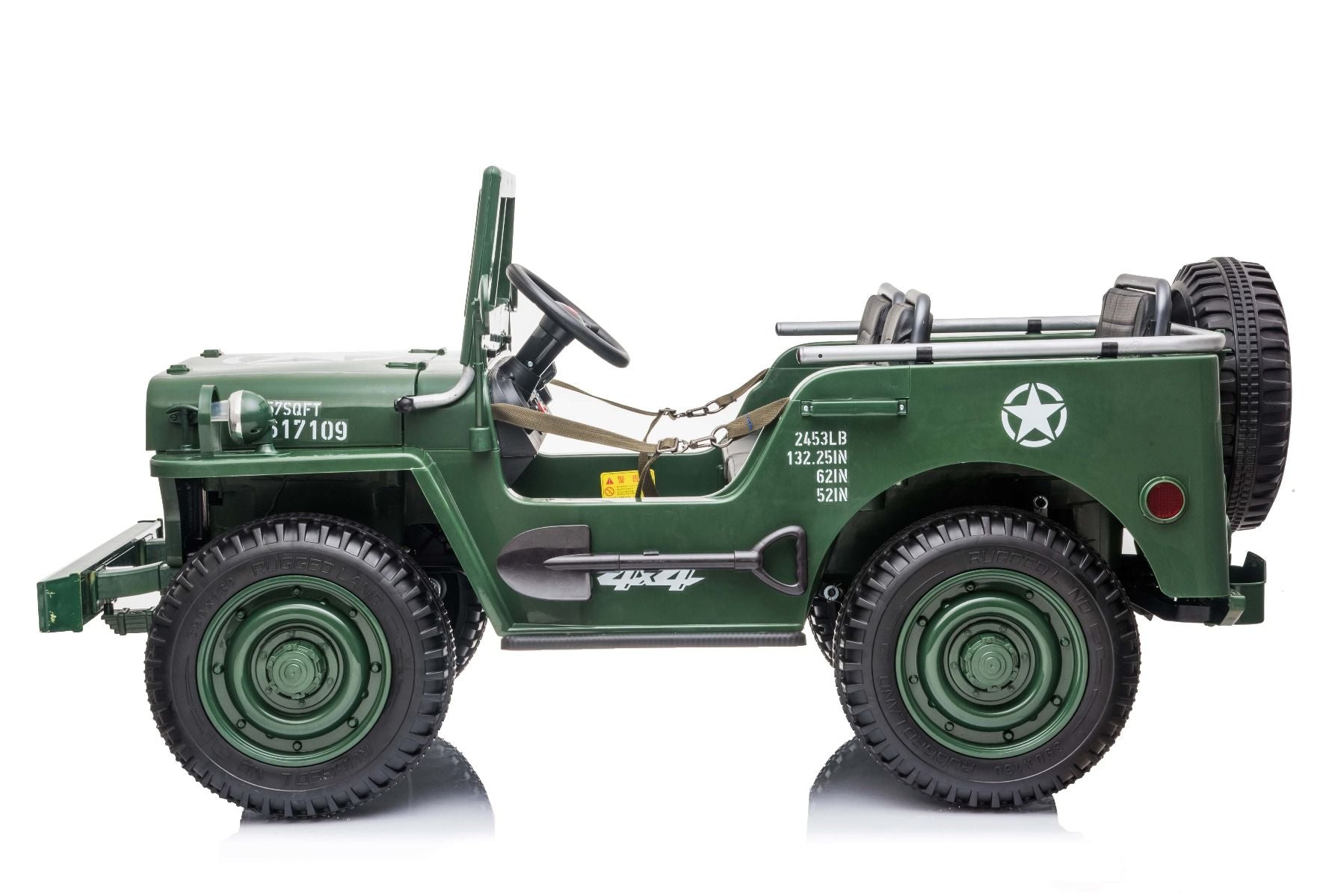 RIRICAR 4x4 Kinder Elektroauto 12V USA Army, 3 sitzer, Elektroauto für Kinder mit 2,4GHz Fernbedienung, MP3/USB/SD, Elektrofahrzeug Kinder ab 3-8 Jahre