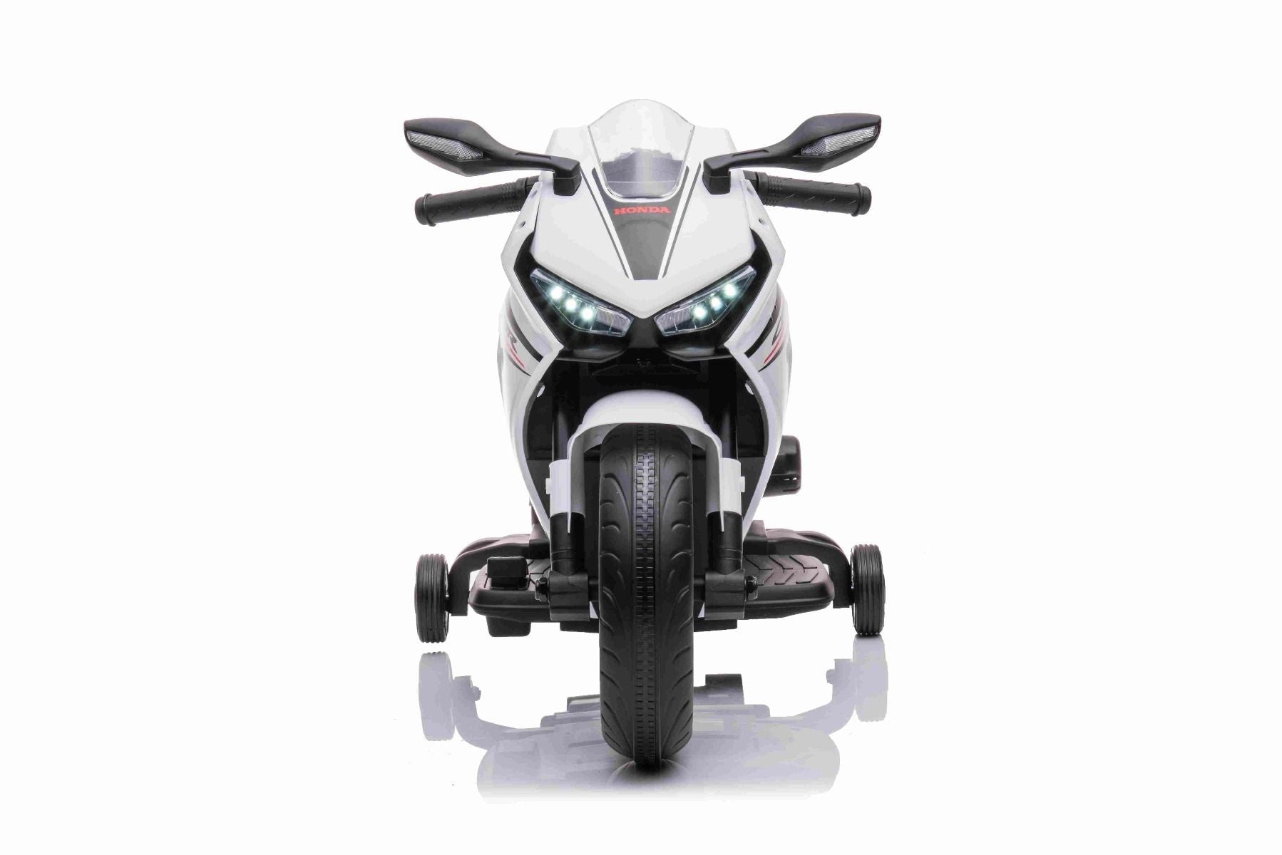 Kinder-Elektromotorrad HONDA CBR 1000RR, lizenziert, 12V-Batterie, Kunstledersitz, Kunststoffräder, 30W-Motor, LED-Beleuchtung, solider Rahmen, Hilfsräder, weiß