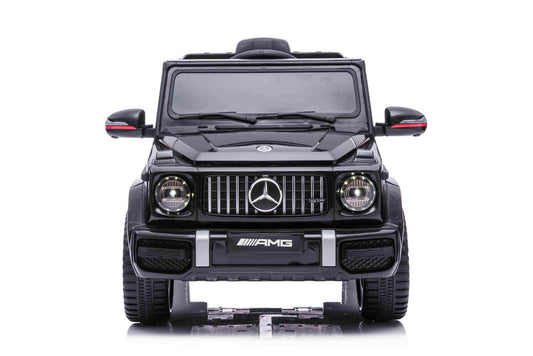 Kinder-Elektroauto Mercedes G mit hohen Türen, schwarz, Einsitzer, 12V-Batterie, 2,4 GHz Fernbedienung, 2 x Motor, Hinterradaufhängung, USB-/AUX-Eingang, ORIGINAL-Lizenz