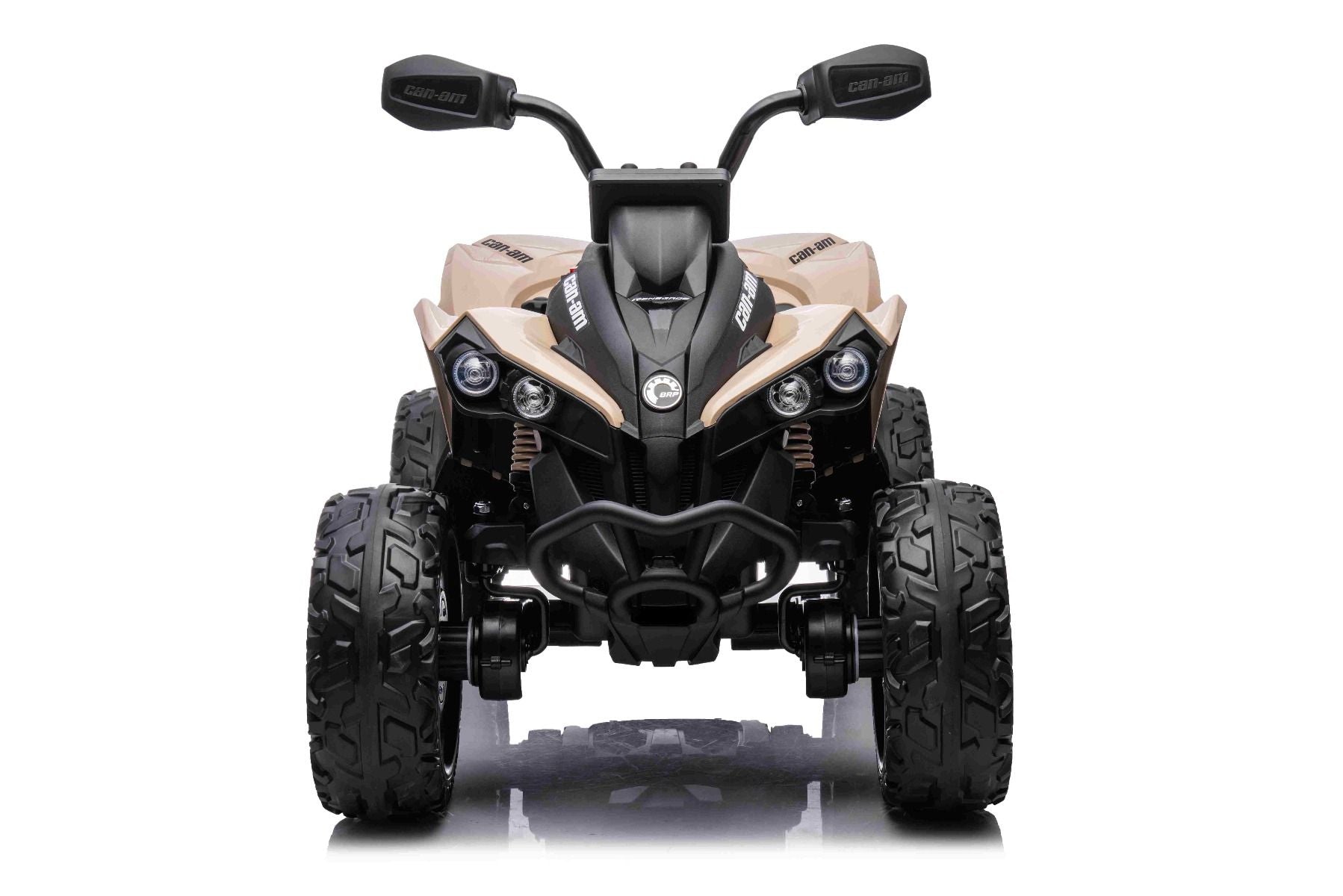 Can-am Renegade elektrisches Ride-on-Quad, Khaki, Einsitzer, Vorder- und Hinterradfederung, LED-Leuchten, 12-V-Batterie, 2 x 35-W-Motoren, weiche EVA-Räder, MP3-Player mit USB/AUX-Eingang, lizenziert