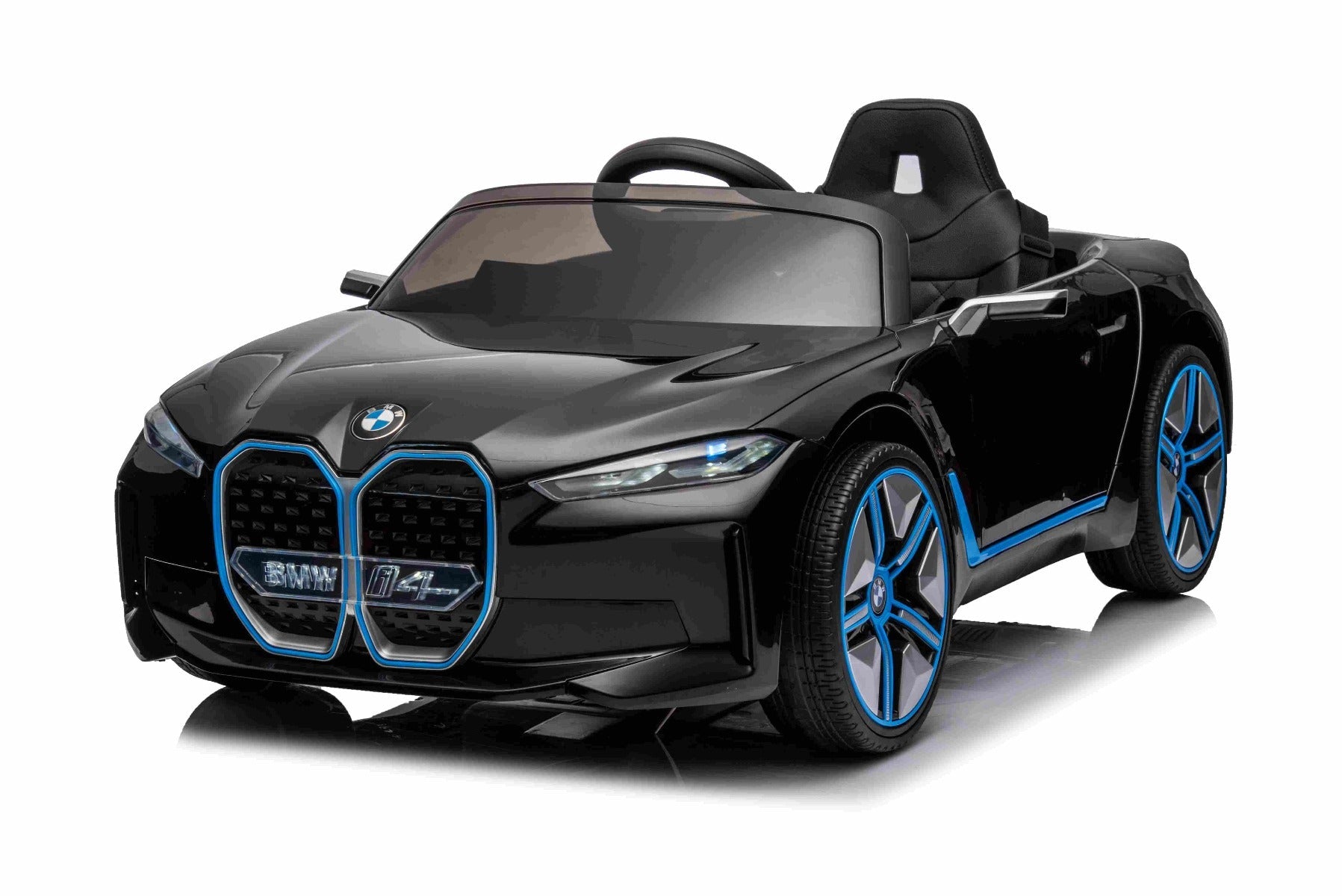 Elektro-Rutschauto BMW i4, noir, 2,4-GHz-Fernbedienung, USB / AUX / Bluetooth, Hinterradaufhängung, 12-V-Batterie, LED-Leuchten, 2 x 25-W-Motor, ORIGINAL-Lizenz