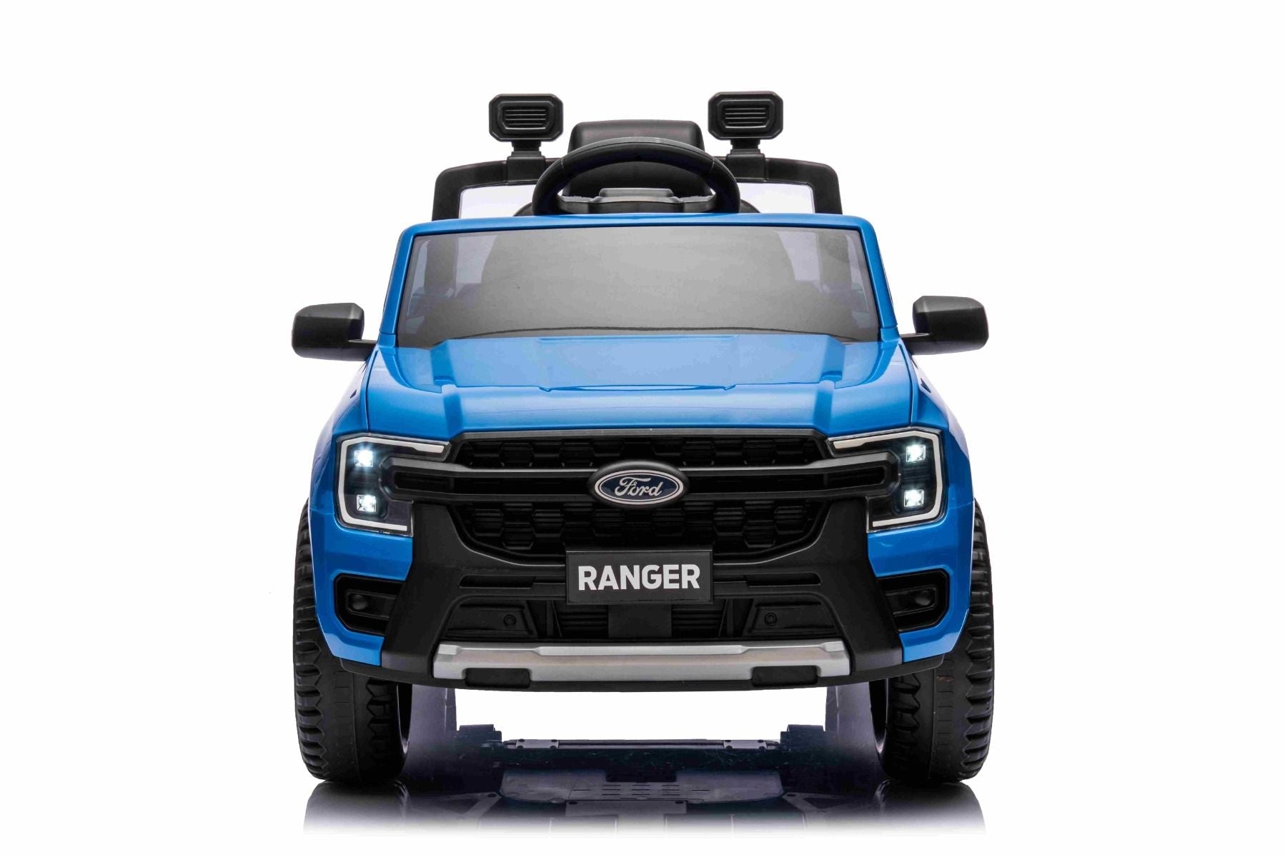 Elektro-Rutschauto FORD Ranger 12V, blau, Ledersitz, 2,4-GHz-Fernbedienung, Bluetooth-/USB-Eingang, Federung, 12-V-Batterie, Kunststoffräder, 2 x 30-W-Motoren, ORIGINAL-Lizenz