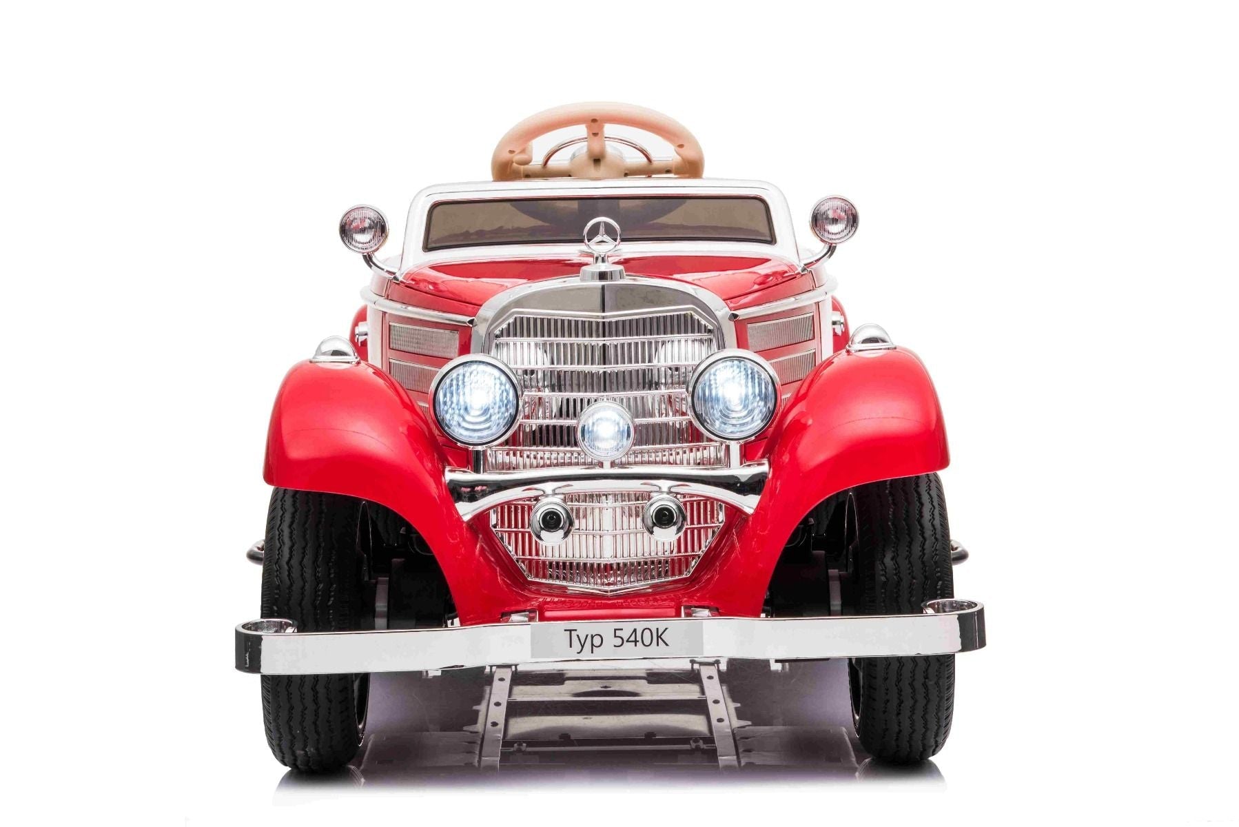 Kinder-Elektroauto Mercedes-Benz 540K, rot, lokale elterliche Kontrolle per Lenkrad, 2,4-GHz Fernbedienung, 12V14AH Batterie, 4x Motor, Kunstledersitz, EVA-Räder, Bluetooth, USB, Hinterradaufhängung