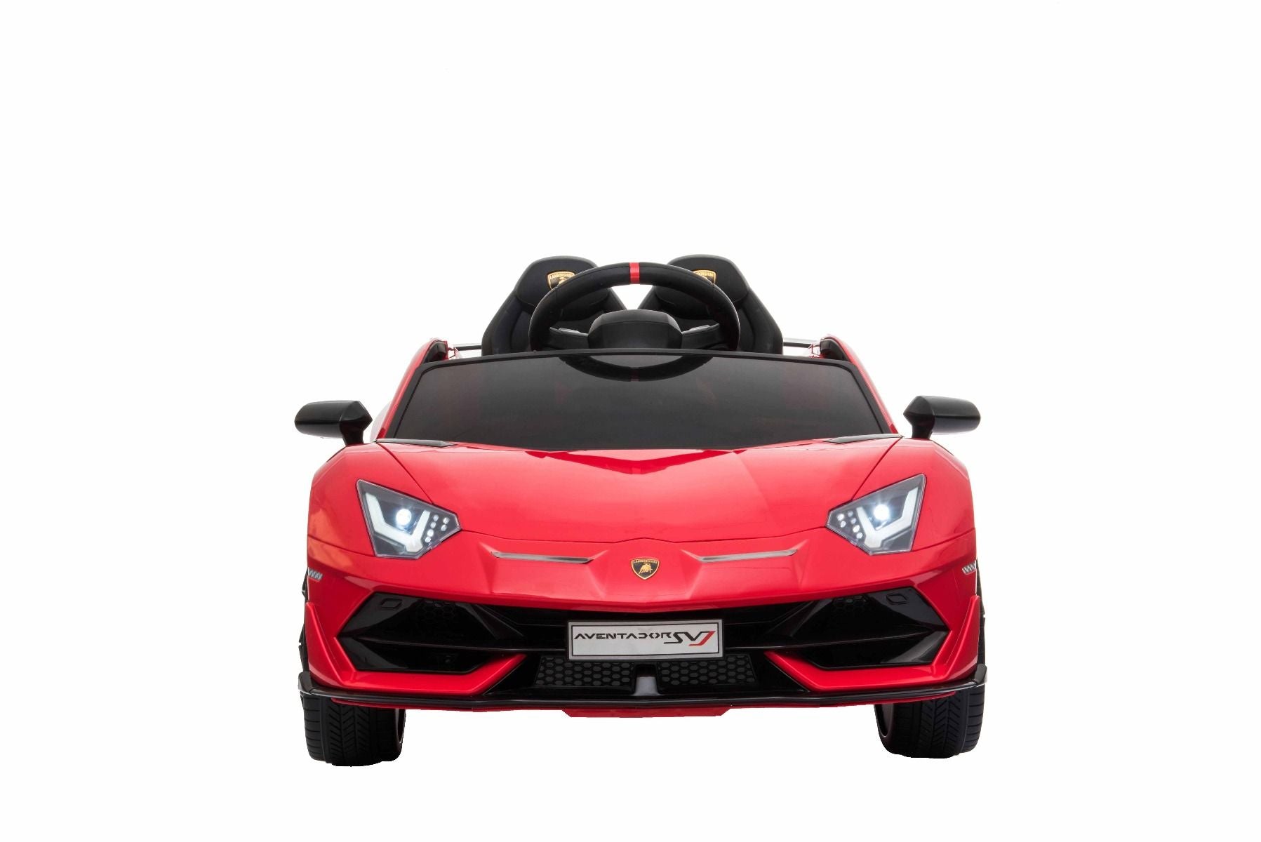 Elektroauto für Kinder Lamborghini Aventador 12V für zwei Benutzer, rot, vertikal öffnende Türen, 2 x 12V Motor, 12V Batterie, 2,4 GHz Fernbedienung, weiche EVA-Räder, Federung, Sanftanlauf, MP3-Player mit USB, Original lizenziert