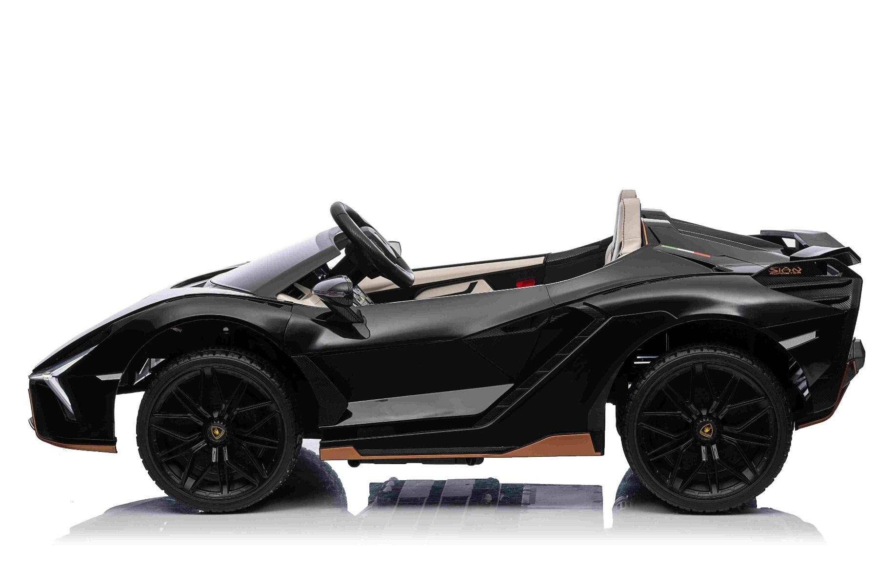 Elektro-Rutschauto Lamborghini Sian 4X4, schwarz, 12 V, 2,4 GHz-Fernbedienung, USB-/AUX-Eingang, Bluetooth, Federung, vertikal öffnende Türen, weiche EVA-Räder, LED-Leuchten, ORIGINAL-Lizenz