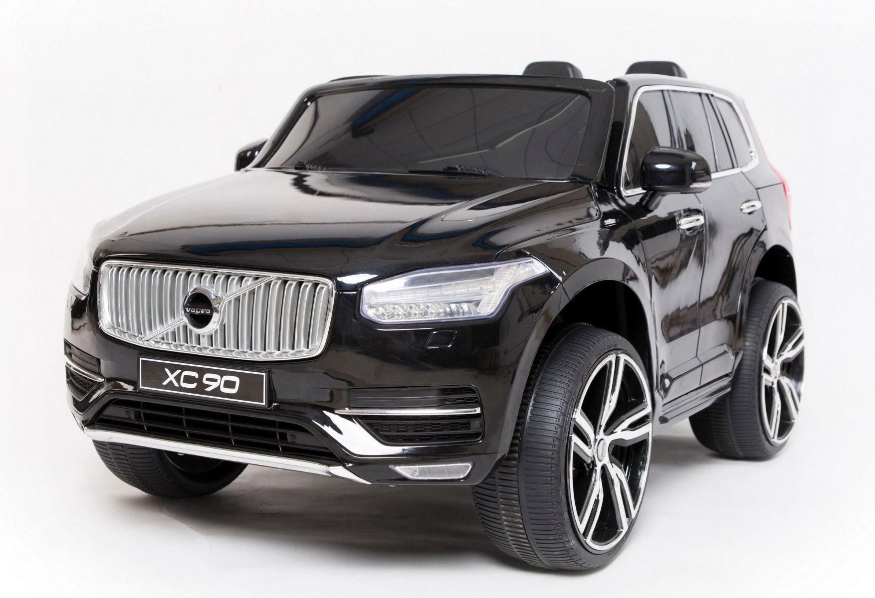 Kinder-Elektroauto Volvo XC90, schwarz, doppelter Ledersitz, MP3-Player mit USB-Eingang, öffnende Türen und Motorhaube, 12V 10Ah Batterie, EVA-Räder, gefederte Achsen, 2,4-GHz-Fernbedienung, Lizenziert