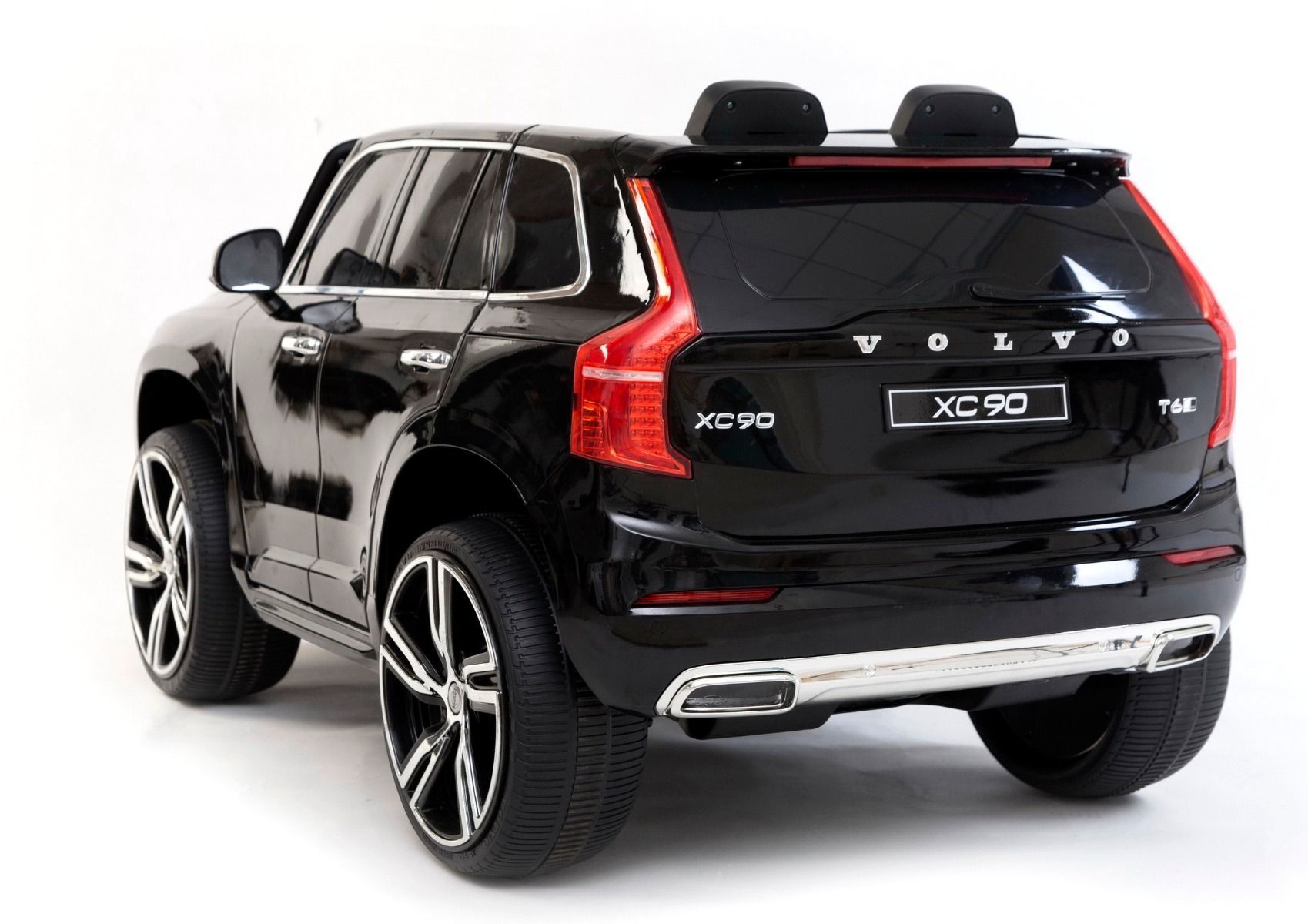 Kinder-Elektroauto Volvo XC90, schwarz, doppelter Ledersitz, MP3-Player mit USB-Eingang, öffnende Türen und Motorhaube, 12V 10Ah Batterie, EVA-Räder, gefederte Achsen, 2,4-GHz-Fernbedienung, Lizenziert