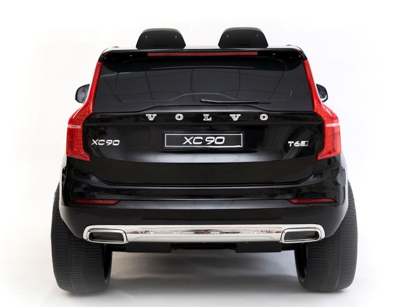 Kinder-Elektroauto Volvo XC90, schwarz, doppelter Ledersitz, MP3-Player mit USB-Eingang, öffnende Türen und Motorhaube, 12V 10Ah Batterie, EVA-Räder, gefederte Achsen, 2,4-GHz-Fernbedienung, Lizenziert