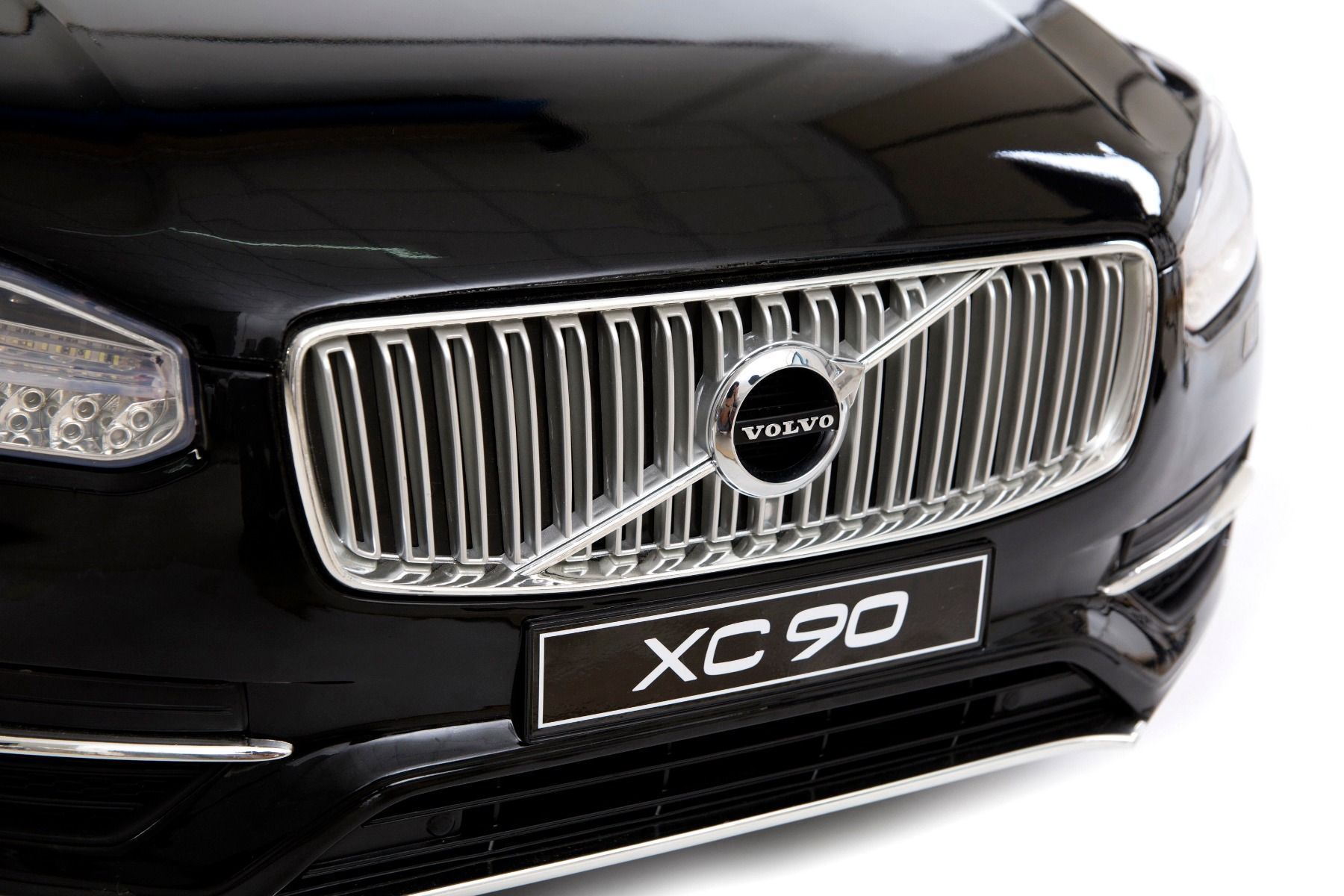 Kinder-Elektroauto Volvo XC90, schwarz, doppelter Ledersitz, MP3-Player mit USB-Eingang, öffnende Türen und Motorhaube, 12V 10Ah Batterie, EVA-Räder, gefederte Achsen, 2,4-GHz-Fernbedienung, Lizenziert