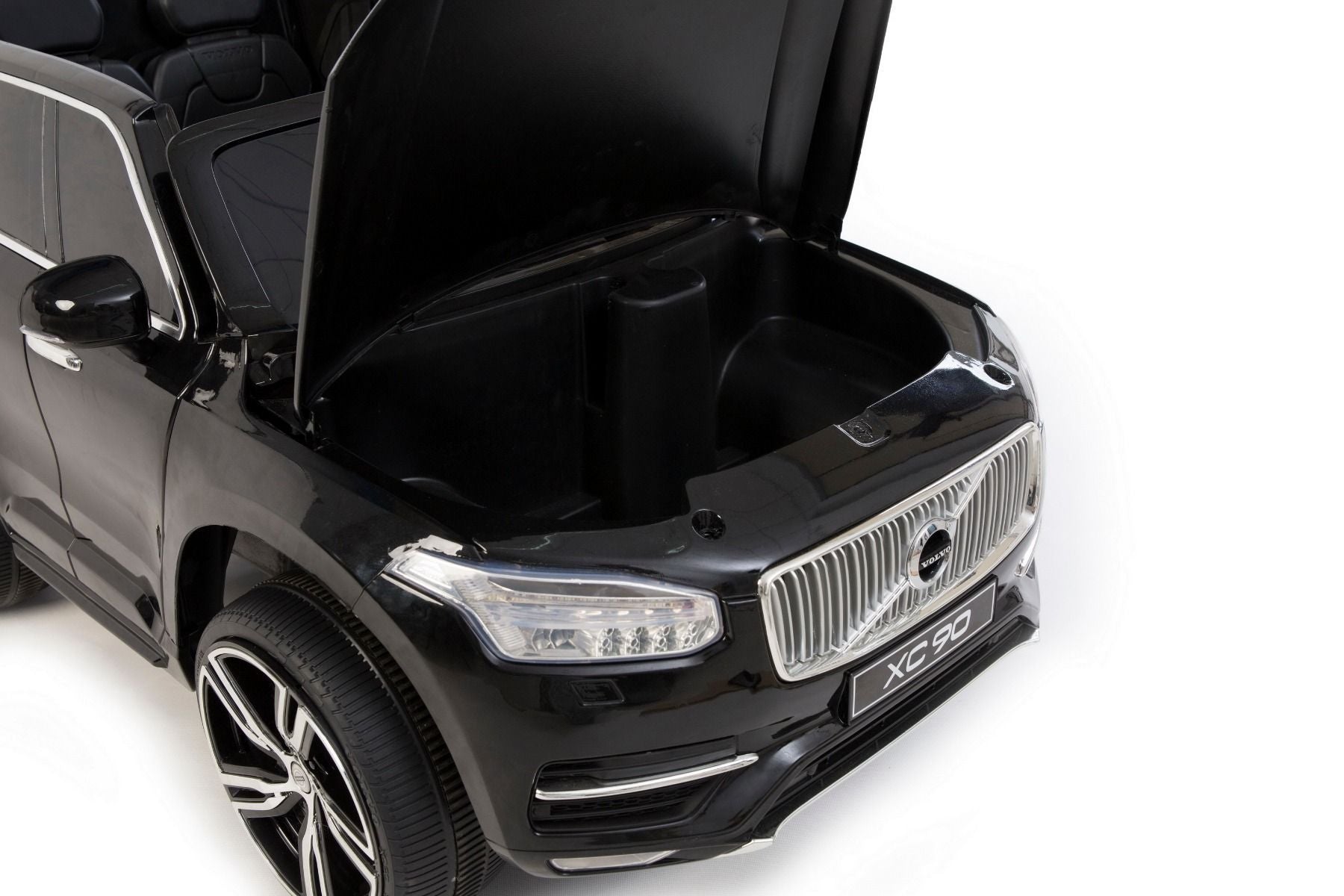 Kinder-Elektroauto Volvo XC90, schwarz, doppelter Ledersitz, MP3-Player mit USB-Eingang, öffnende Türen und Motorhaube, 12V 10Ah Batterie, EVA-Räder, gefederte Achsen, 2,4-GHz-Fernbedienung, Lizenziert