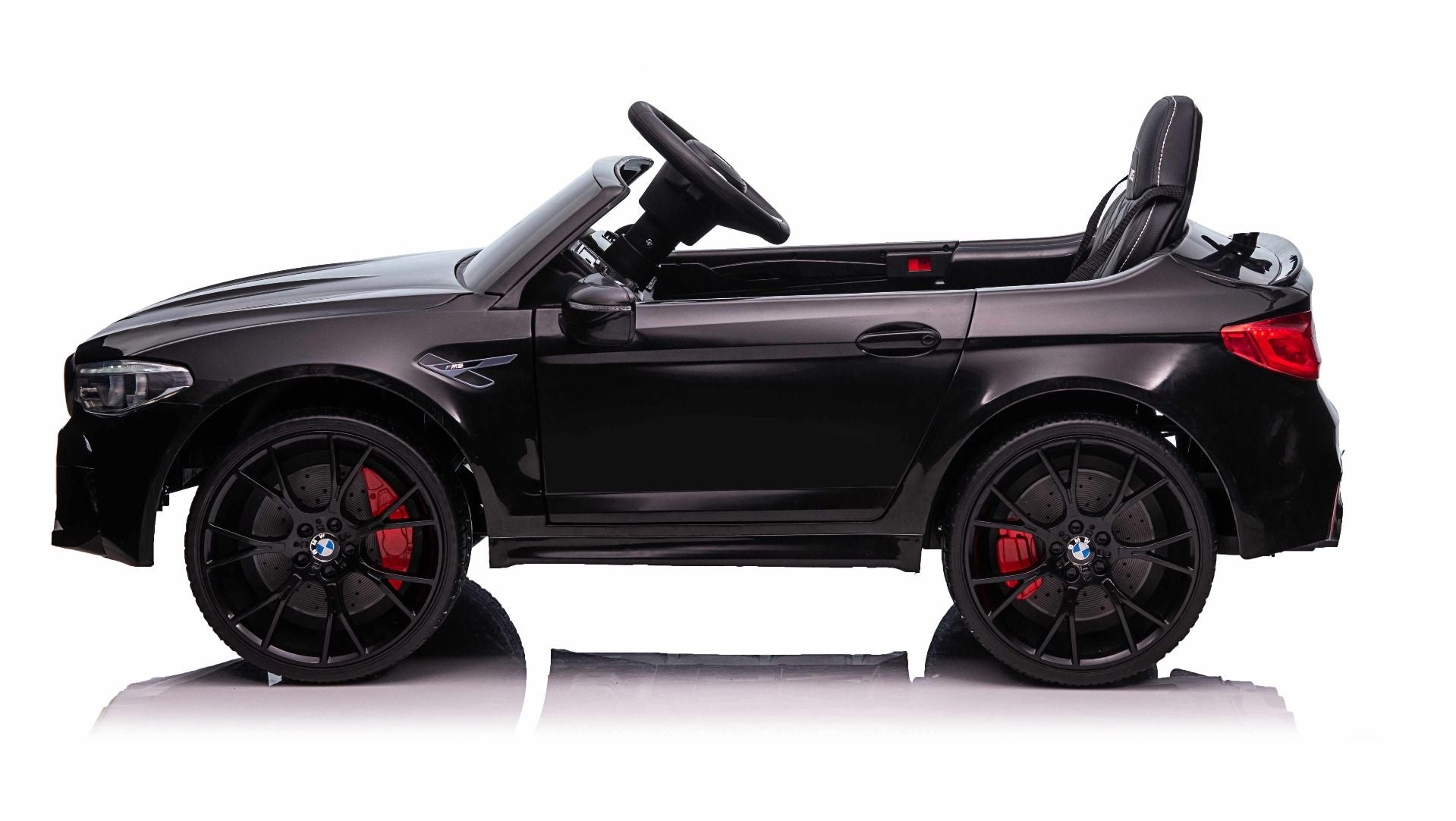 Kinder-Elektroauto BMW M5, schwarz, Originallizenz, 24V Batterie, mit öffnenden Türen, 2,4-GHz-Fernbedienung, weiche EVA-Räder, LED-Leuchten, Sanftanlauf, MP3-Player mit USB-Eingang