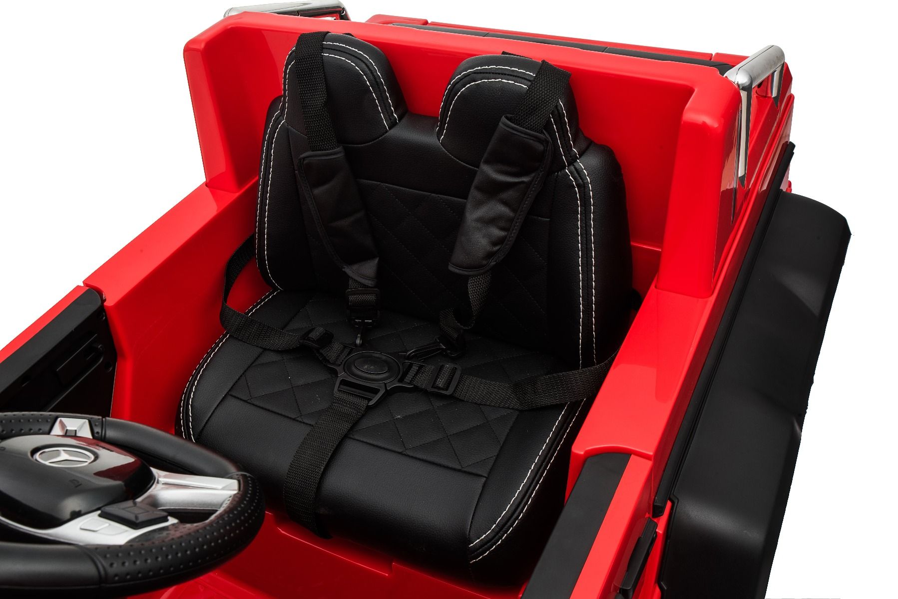 Elektro-Spielzeugauto Mercedes-Benz G63 6X6, LCD-Bildschirm, Bodenleuchten, 2,4 GHz, 12V/14AH, Abnehmbare Batterie, 4 X MOTOR, Fernbedienung, Doppelsofa, EVA Räder, Servomotor, Zwei Pedale, Rot Lackiert, Einsitzer