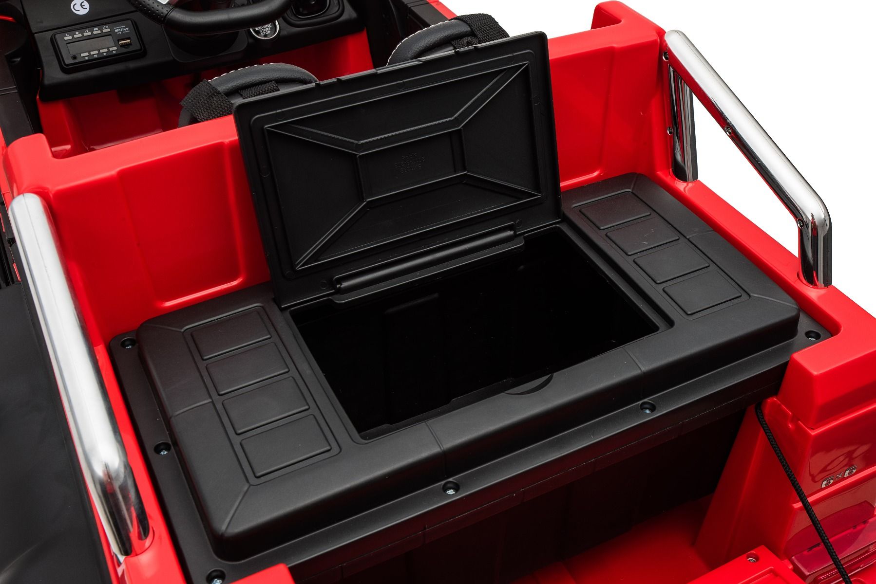 Elektro-Spielzeugauto Mercedes-Benz G63 6X6, LCD-Bildschirm, Bodenleuchten, 2,4 GHz, 12V/14AH, Abnehmbare Batterie, 4 X MOTOR, Fernbedienung, Doppelsofa, EVA Räder, Servomotor, Zwei Pedale, Rot Lackiert, Einsitzer