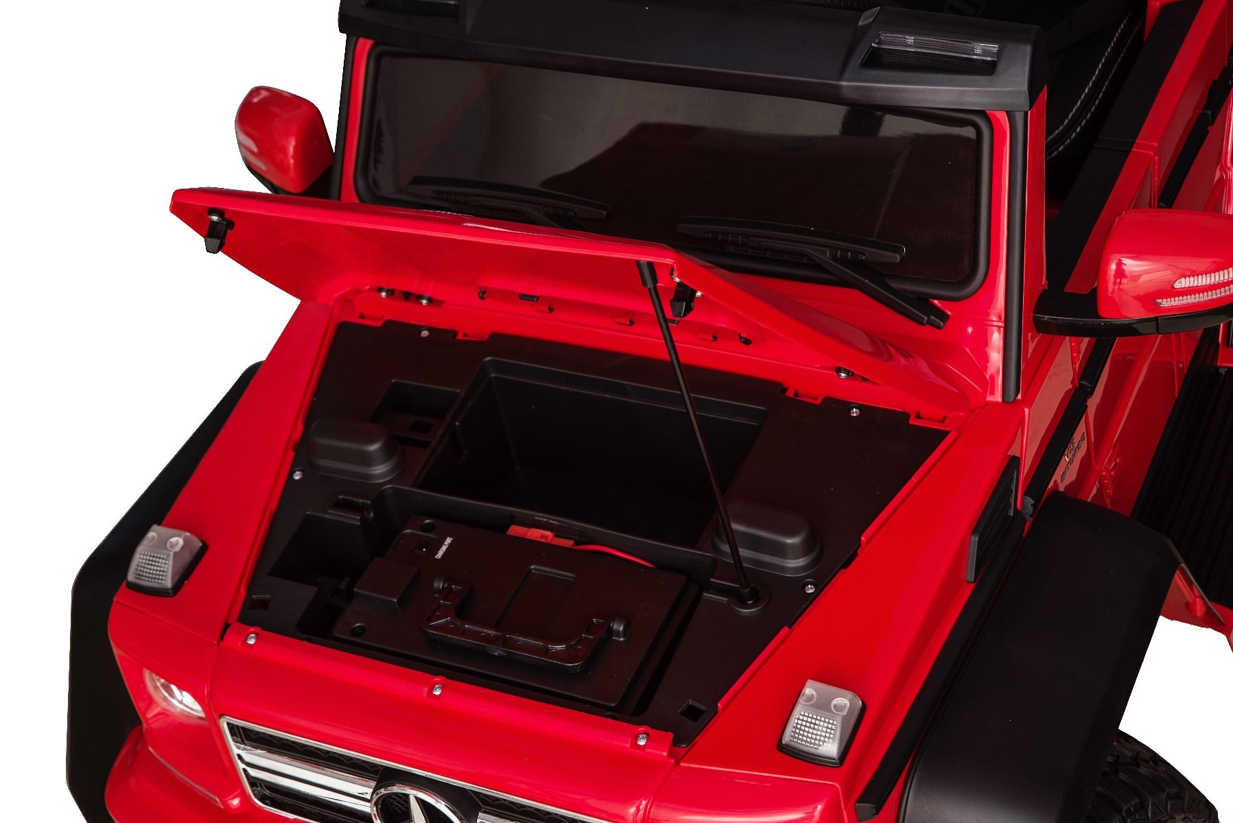 Elektro-Spielzeugauto Mercedes-Benz G63 6X6, LCD-Bildschirm, Bodenleuchten, 2,4 GHz, 12V/14AH, Abnehmbare Batterie, 4 X MOTOR, Fernbedienung, Doppelsofa, EVA Räder, Servomotor, Zwei Pedale, Rot Lackiert, Einsitzer