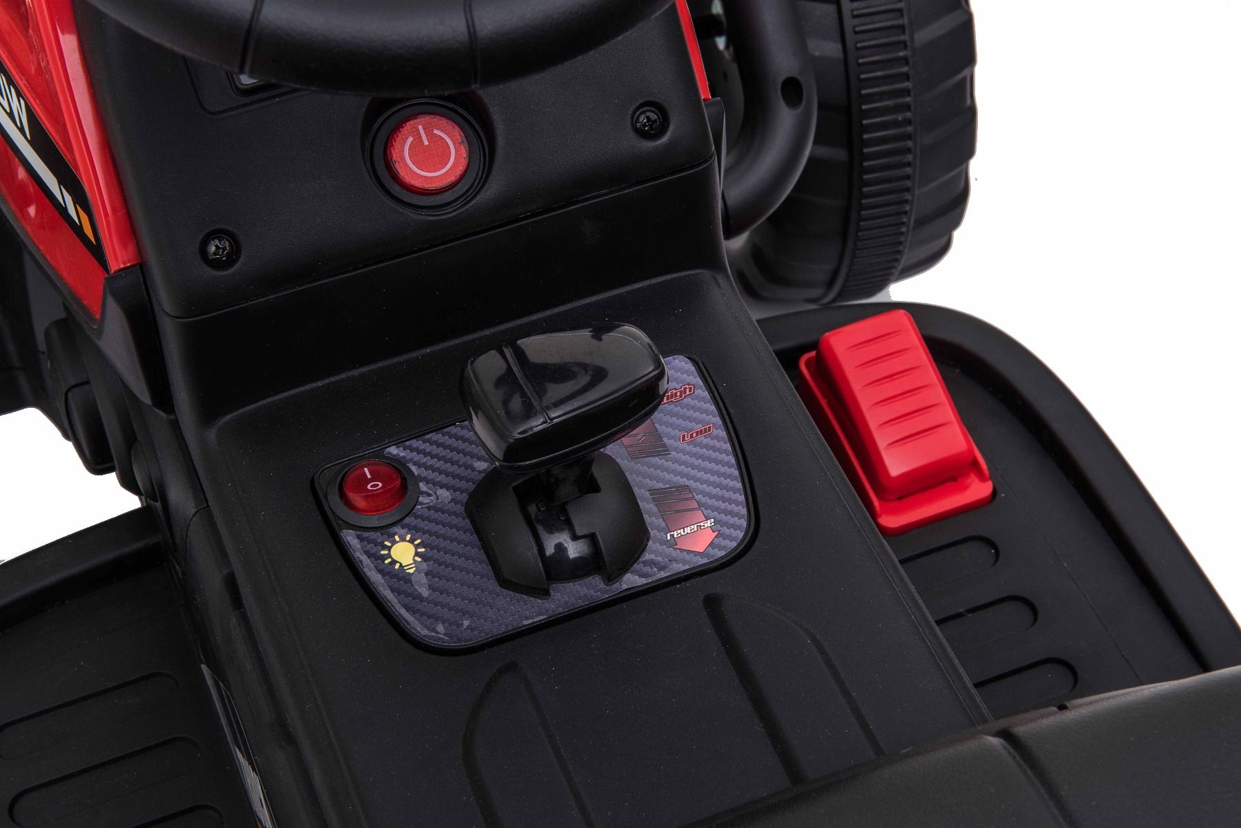 Kinder Elektroauto Traktor WORKERS mit Anhänger, Rot, Hinterradantrieb, 12-V-Batterie, Rädern, breitem Sitz, 2,4-GHz-Fernbedienung, MP3-Player und SD-Eingang, LED-Leuchten