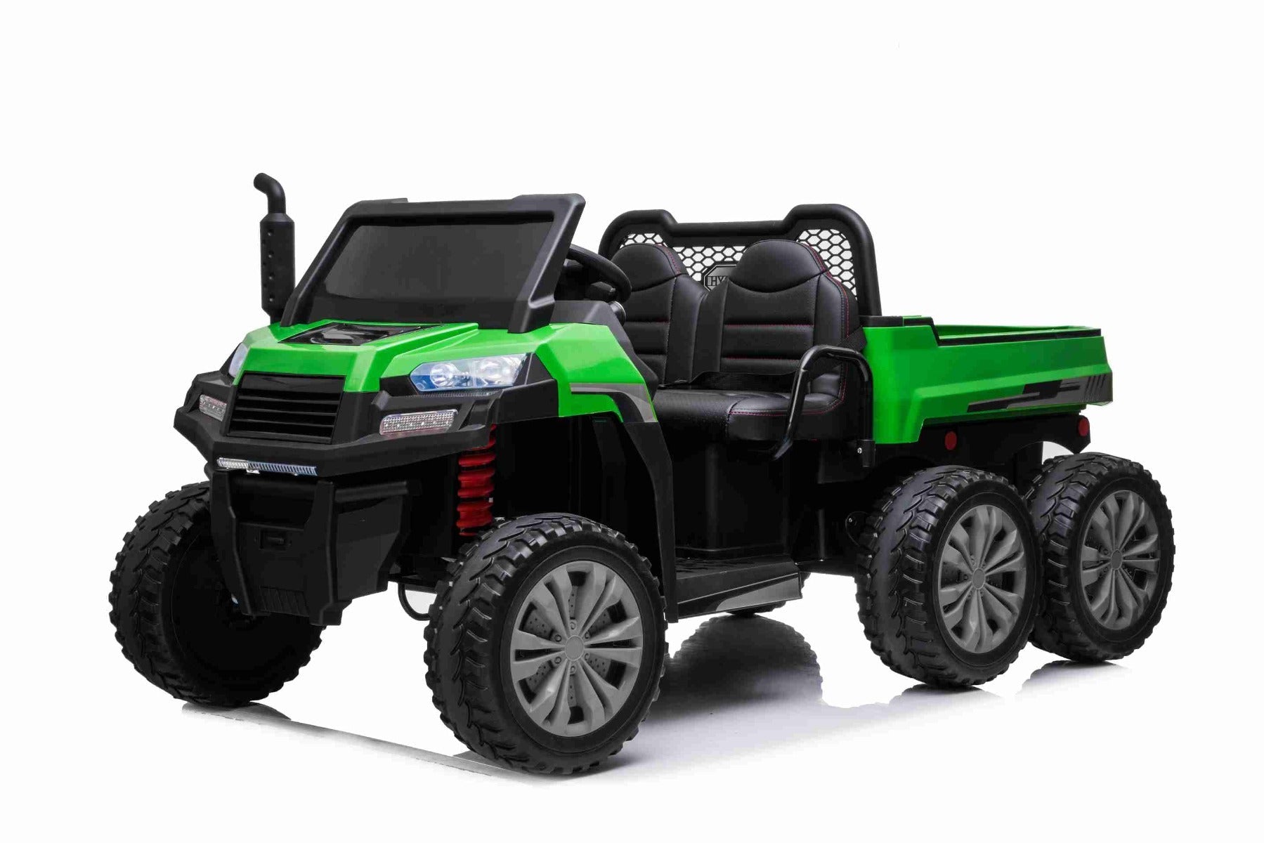 Farm Elektroauto Kinder RIDER 6X6 24V mit Vierradantrieb 4 X 200W, 24V/7Ah Batterie, EVA-Räder, Federachsen, 2,4 GHz Fernbedienung, Zweisitzer, MP3-Player mit USB/SD-Eingang, Bluetooth