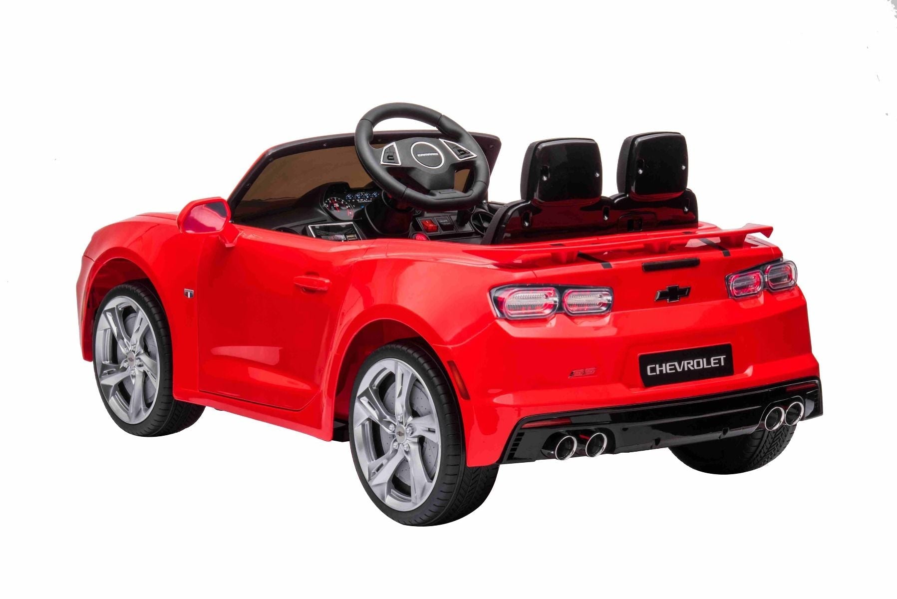 Kinder-Elektroauto Chevrolet Camaro, rot, Originallizenz, 12V Batterie, öffnende Türen, Sitzfläche aus Kunstleder, 2x 35W Motor, LED-Leuchten, 2,4-GHz Fernbedienung, Weiche EVA-Räder, Sanftanlauf