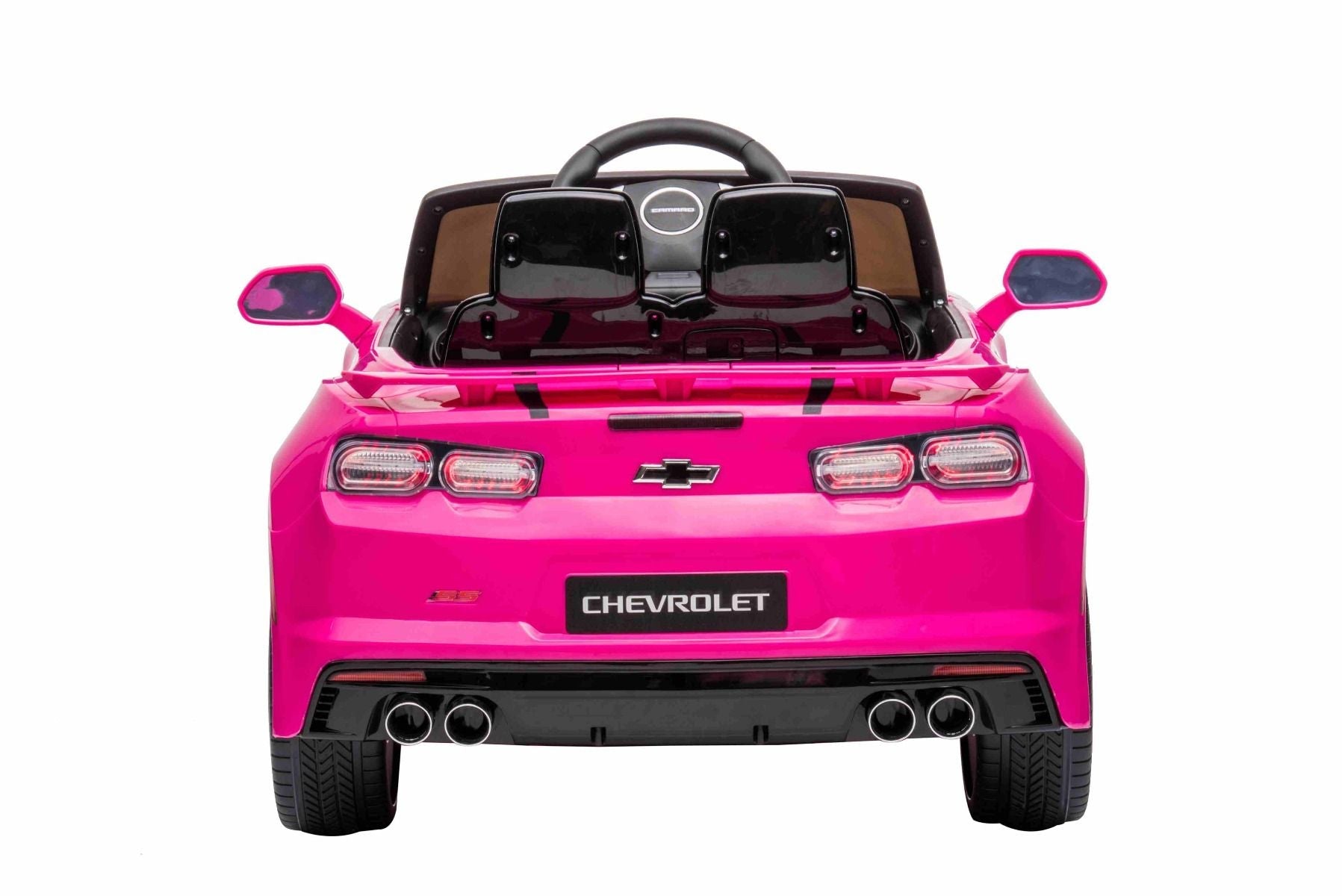 Kinder-Elektroauto Chevrolet Camaro, rosa, Originallizenz, 12V Batterie, öffnende Türen, Sitzfläche aus Kunstleder, 2x 35W Motor, LED-Leuchten, 2,4-GHz Fernbedienung, Weiche EVA-Räder, Sanftanlauf