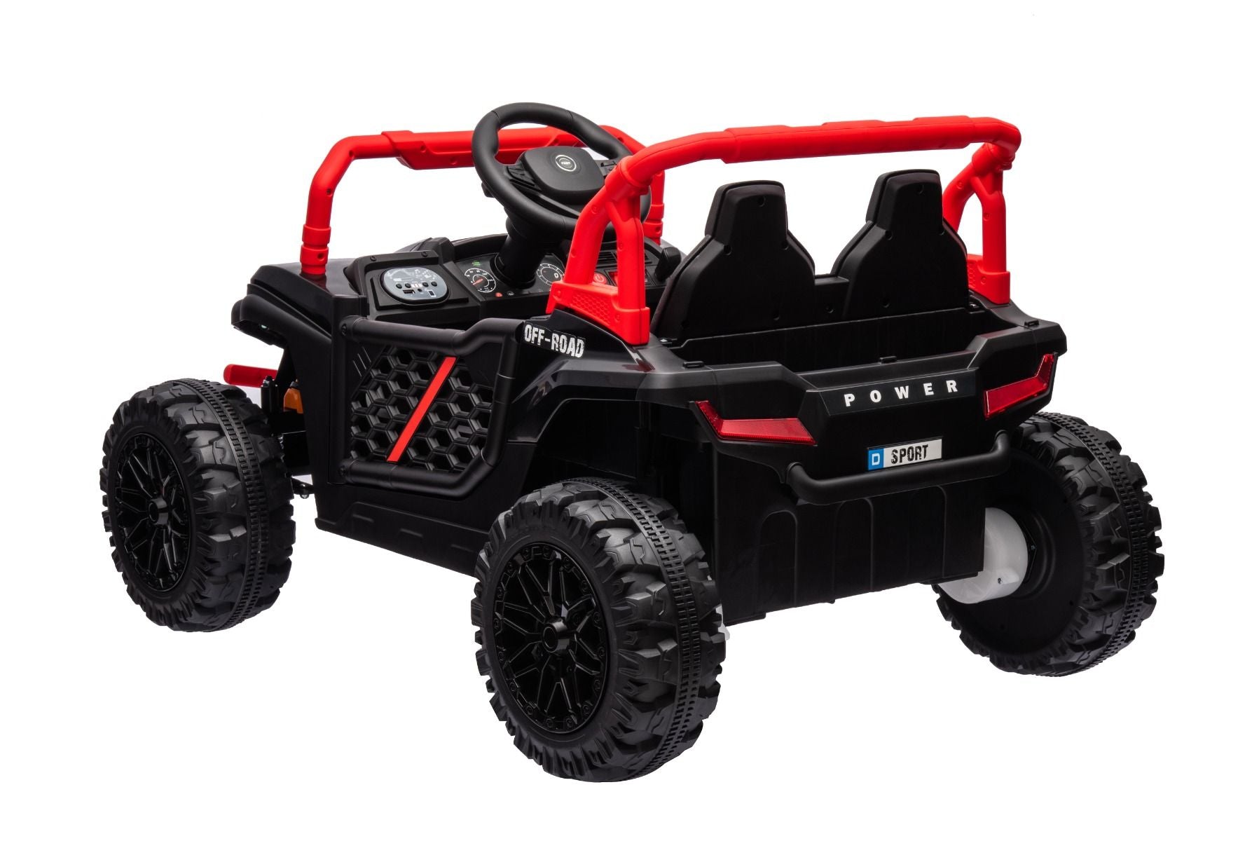 Elektrisches Aufsitzauto UTV Small 12V, schwarz, Hinterradantrieb, 12V Batterie, Kunststoffräder, Breiter Doppelsitz für nur ein Kind, 2,4 GHz Fernbedienung, MP3-Player mit USB/SD-Eingang, LED-Leuchten