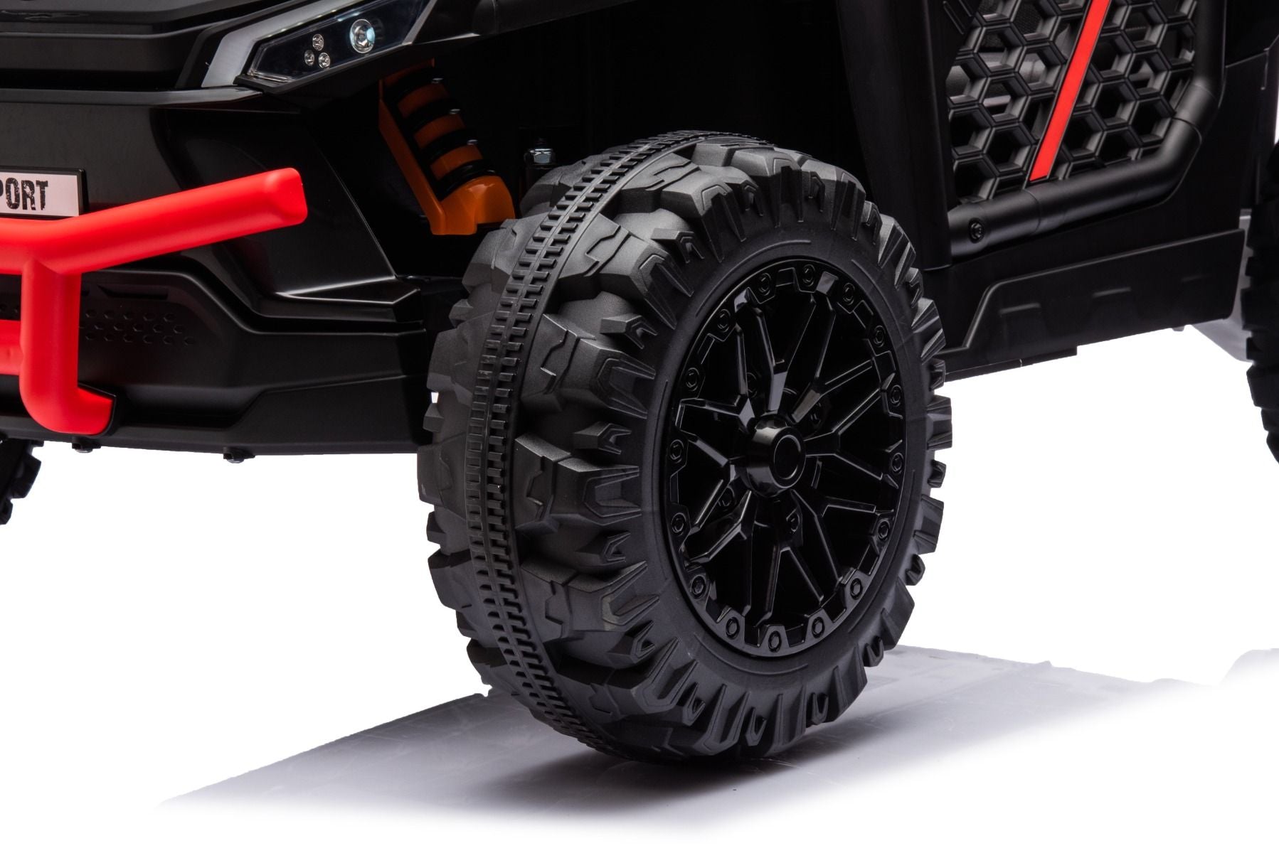 Elektrisches Aufsitzauto UTV Small 12V, schwarz, Hinterradantrieb, 12V Batterie, Kunststoffräder, Breiter Doppelsitz für nur ein Kind, 2,4 GHz Fernbedienung, MP3-Player mit USB/SD-Eingang, LED-Leuchten