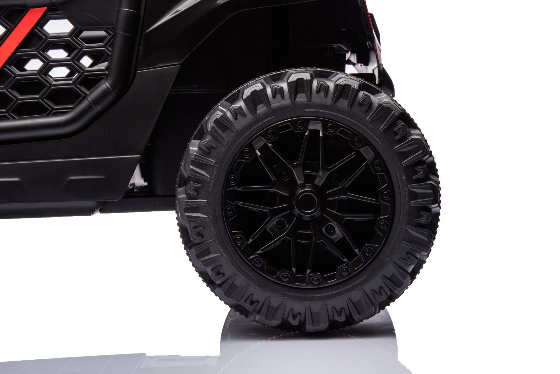 Elektrisches Aufsitzauto UTV Small 12V, schwarz, Hinterradantrieb, 12V Batterie, Kunststoffräder, Breiter Doppelsitz für nur ein Kind, 2,4 GHz Fernbedienung, MP3-Player mit USB/SD-Eingang, LED-Leuchten