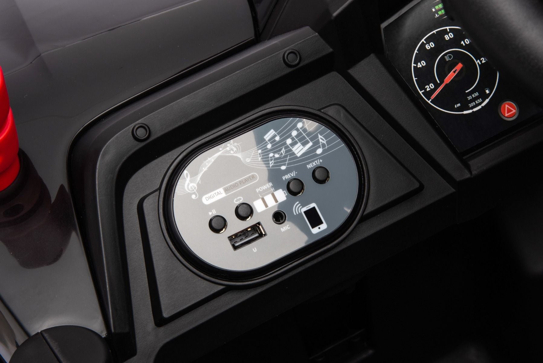 Elektrisches Aufsitzauto UTV Small 12V, schwarz, Hinterradantrieb, 12V Batterie, Kunststoffräder, Breiter Doppelsitz für nur ein Kind, 2,4 GHz Fernbedienung, MP3-Player mit USB/SD-Eingang, LED-Leuchten