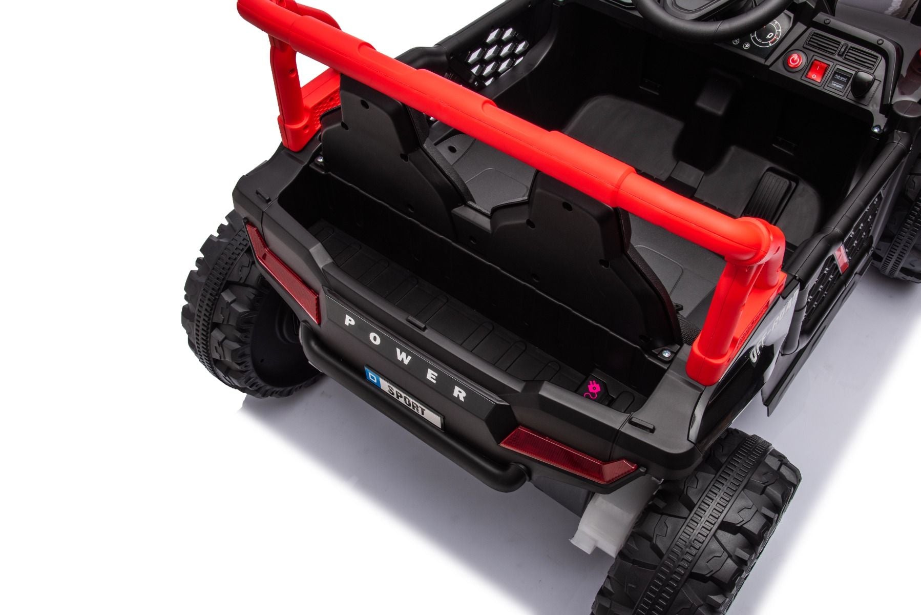 Elektrisches Aufsitzauto UTV Small 12V, schwarz, Hinterradantrieb, 12V Batterie, Kunststoffräder, Breiter Doppelsitz für nur ein Kind, 2,4 GHz Fernbedienung, MP3-Player mit USB/SD-Eingang, LED-Leuchten