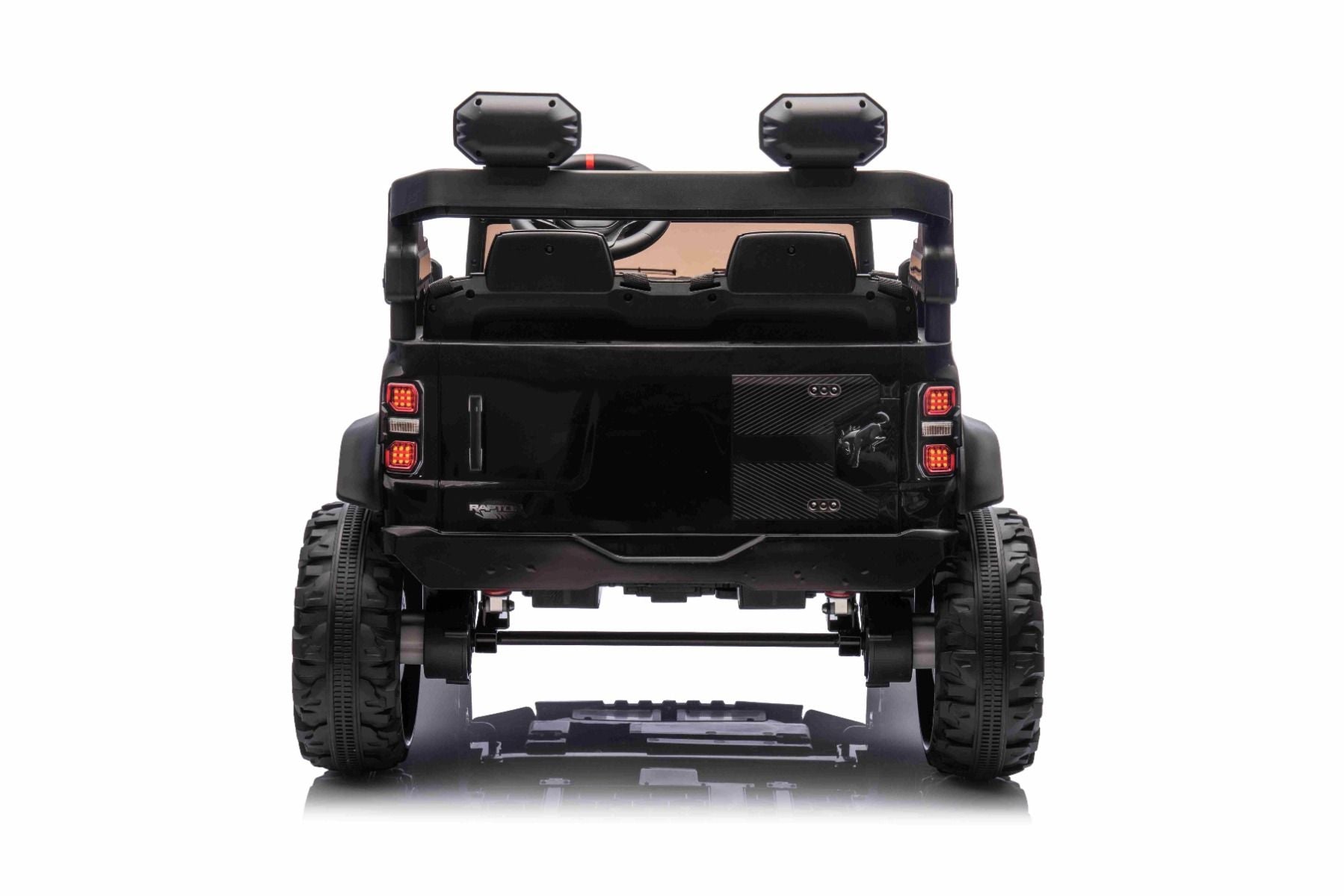 Ford Bronco XL Elektro-Kinderauto mit Hinterradantrieb, lizenziert (Zweisitzer), Schwarz, Lithiumbatterie, hohe Federung, zwei Sitze, gefederte Hinterachse, 2,4-GHz-Fernbedienung, MP3-Player mit USB-Eingang, LED-Leuchten