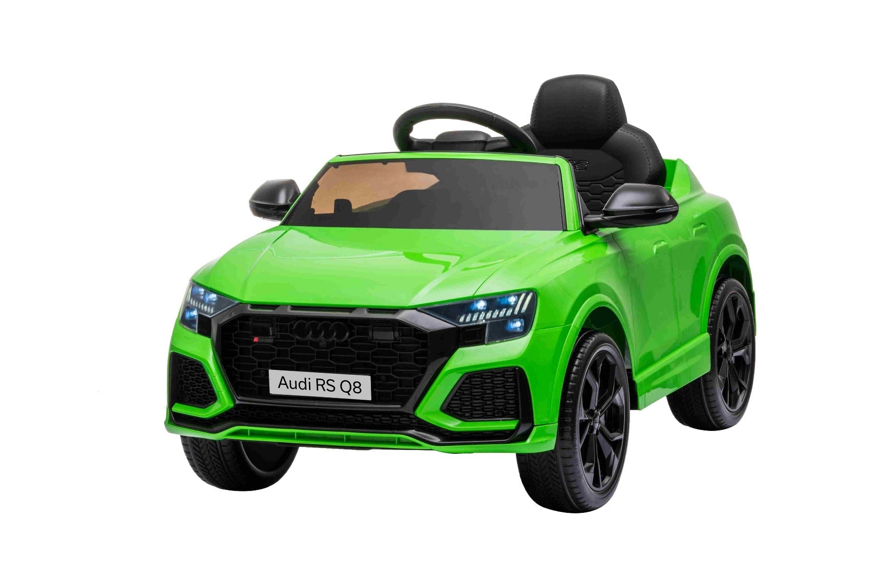 Elektroauto für Kinder Audi RSQ8 grün, USB, Kunstledersitz, 2x 35W Motor, 12V/7Ah-Batterie, 2,4 GHz Fernbedienung, weiche EVA-Räder, LED-Leuchten, Sanftanlauf, ORIGINAL-Lizenz