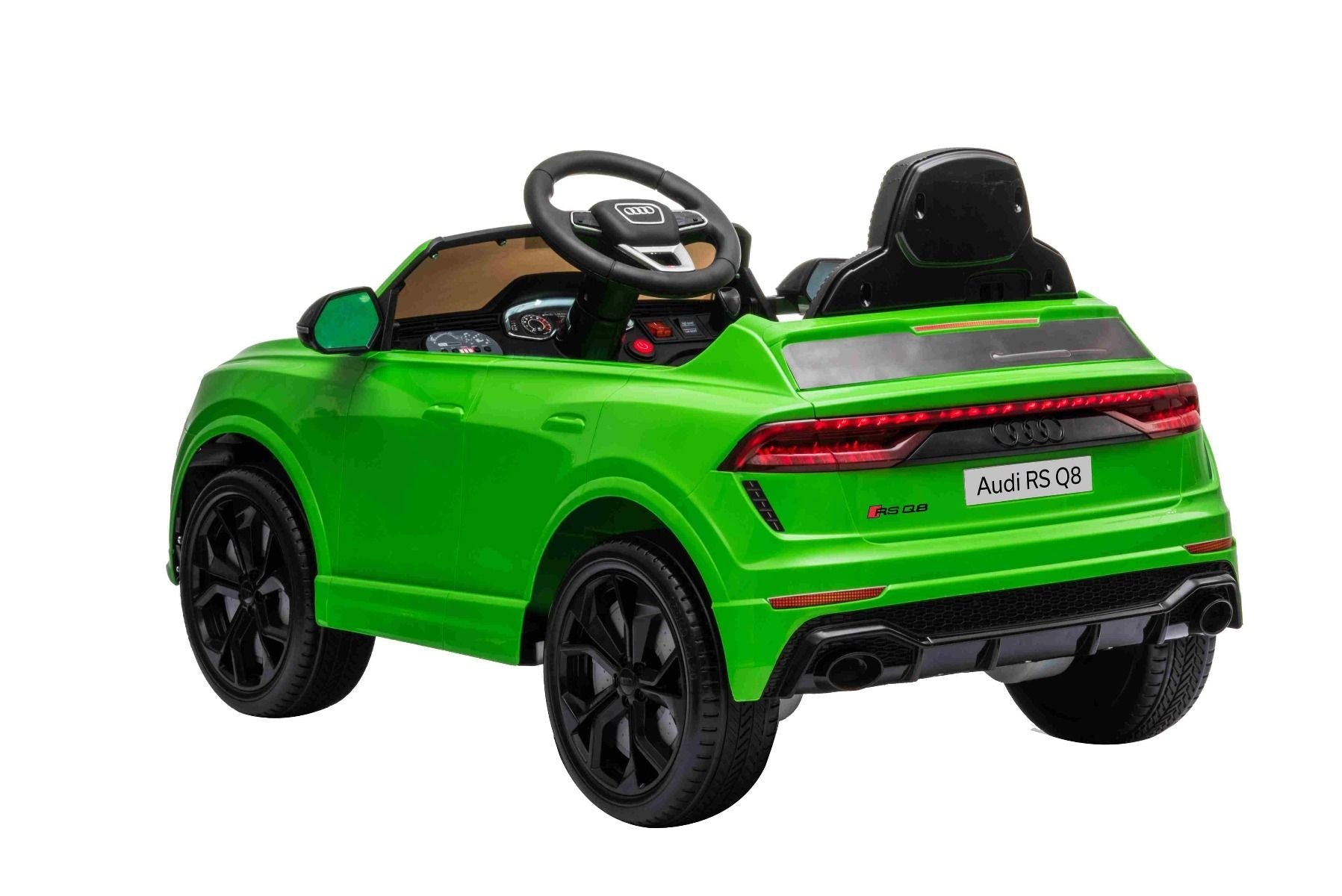 Elektroauto für Kinder Audi RSQ8 grün, USB, Kunstledersitz, 2x 35W Motor, 12V/7Ah-Batterie, 2,4 GHz Fernbedienung, weiche EVA-Räder, LED-Leuchten, Sanftanlauf, ORIGINAL-Lizenz