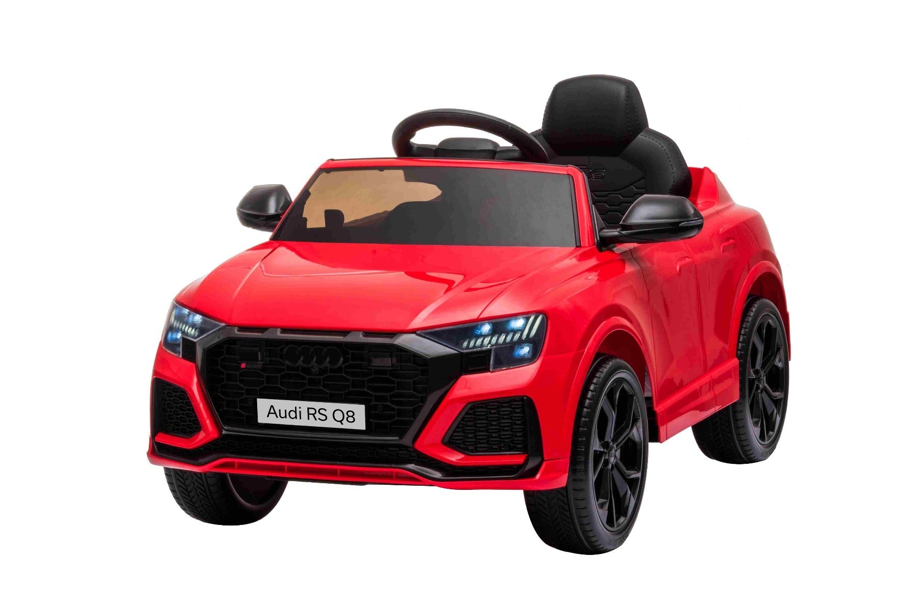 Elektroauto für Kinder Audi RSQ8 rot, USB, Kunstledersitz, 2x 35W Motor, 12V/7Ah-Batterie, 2,4 GHz Fernbedienung, weiche EVA-Räder, LED-Leuchten, Sanftanlauf, ORIGINAL-Lizenz