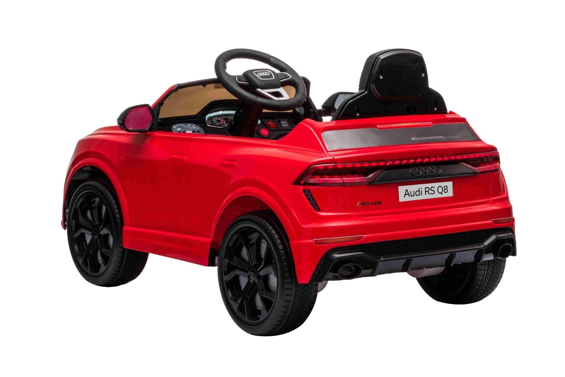 Elektroauto für Kinder Audi RSQ8 rot, USB, Kunstledersitz, 2x 35W Motor, 12V/7Ah-Batterie, 2,4 GHz Fernbedienung, weiche EVA-Räder, LED-Leuchten, Sanftanlauf, ORIGINAL-Lizenz
