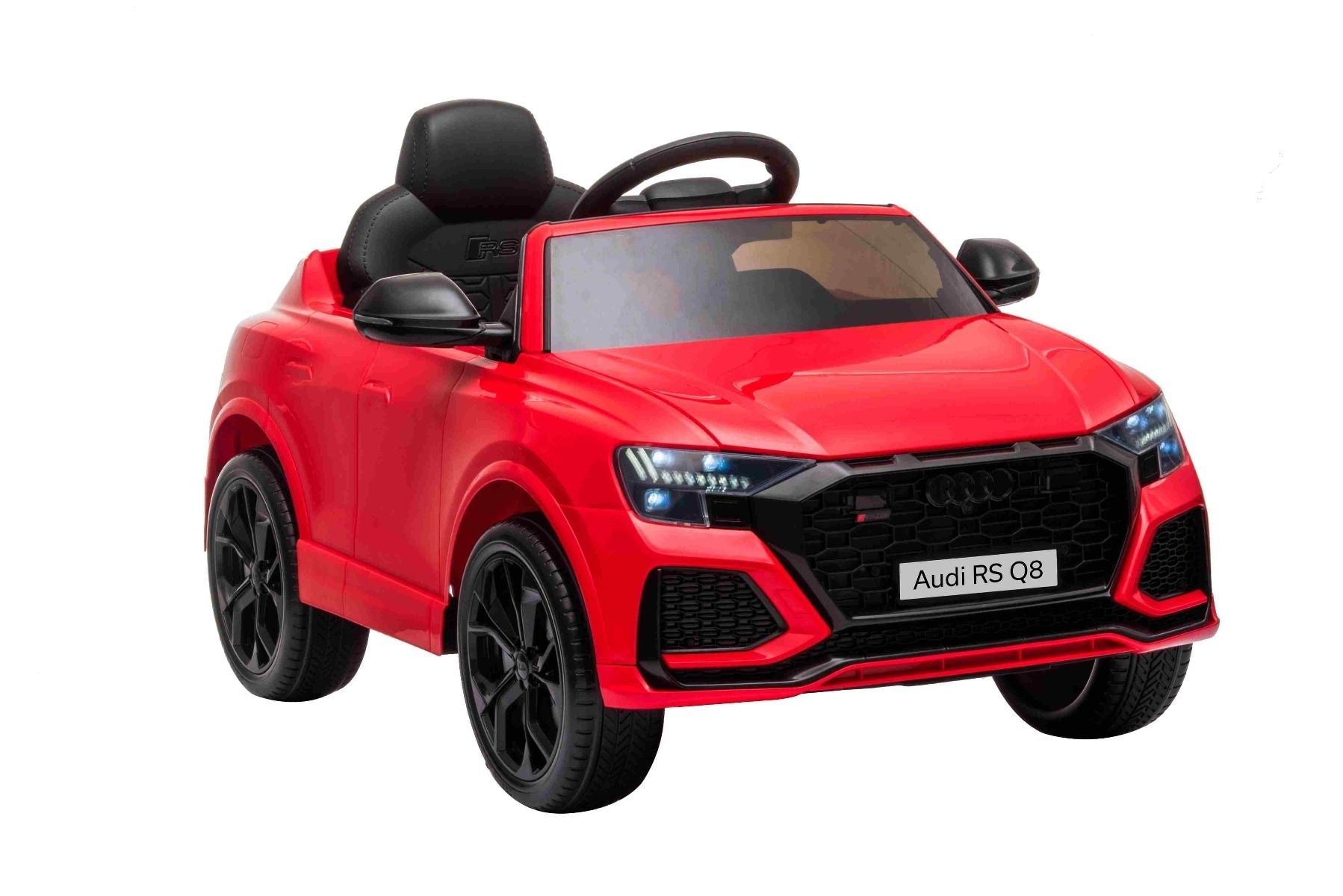 Elektroauto für Kinder Audi RSQ8 rot, USB, Kunstledersitz, 2x 35W Motor, 12V/7Ah-Batterie, 2,4 GHz Fernbedienung, weiche EVA-Räder, LED-Leuchten, Sanftanlauf, ORIGINAL-Lizenz