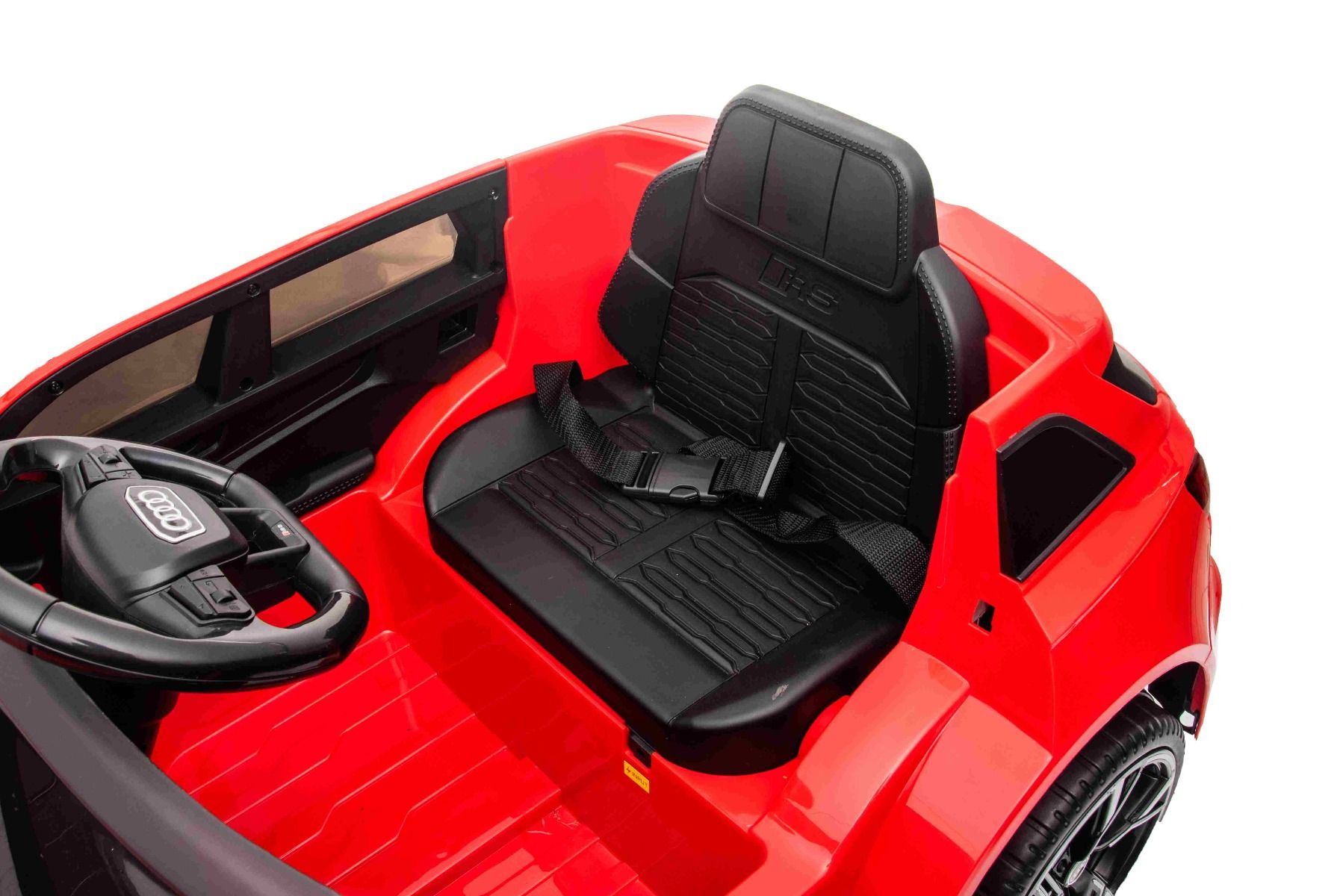 Elektrisches Kinderauto Audi RS6, Rot, Ledersitz, Türen zum Öffnen, 2x 25-W-Motor, 12-V-Batterie, 2,4-GHz-Fernbedienung, weiche EVA-Räder, LED-Leuchten, Sanftanlauf, Stoßdämpfer, ORIGINAL-Lizenz