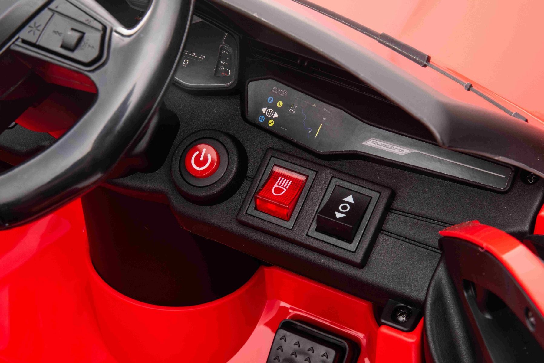 Elektrisches Kinderauto Audi RS6, Rot, Ledersitz, Türen zum Öffnen, 2x 25-W-Motor, 12-V-Batterie, 2,4-GHz-Fernbedienung, weiche EVA-Räder, LED-Leuchten, Sanftanlauf, Stoßdämpfer, ORIGINAL-Lizenz