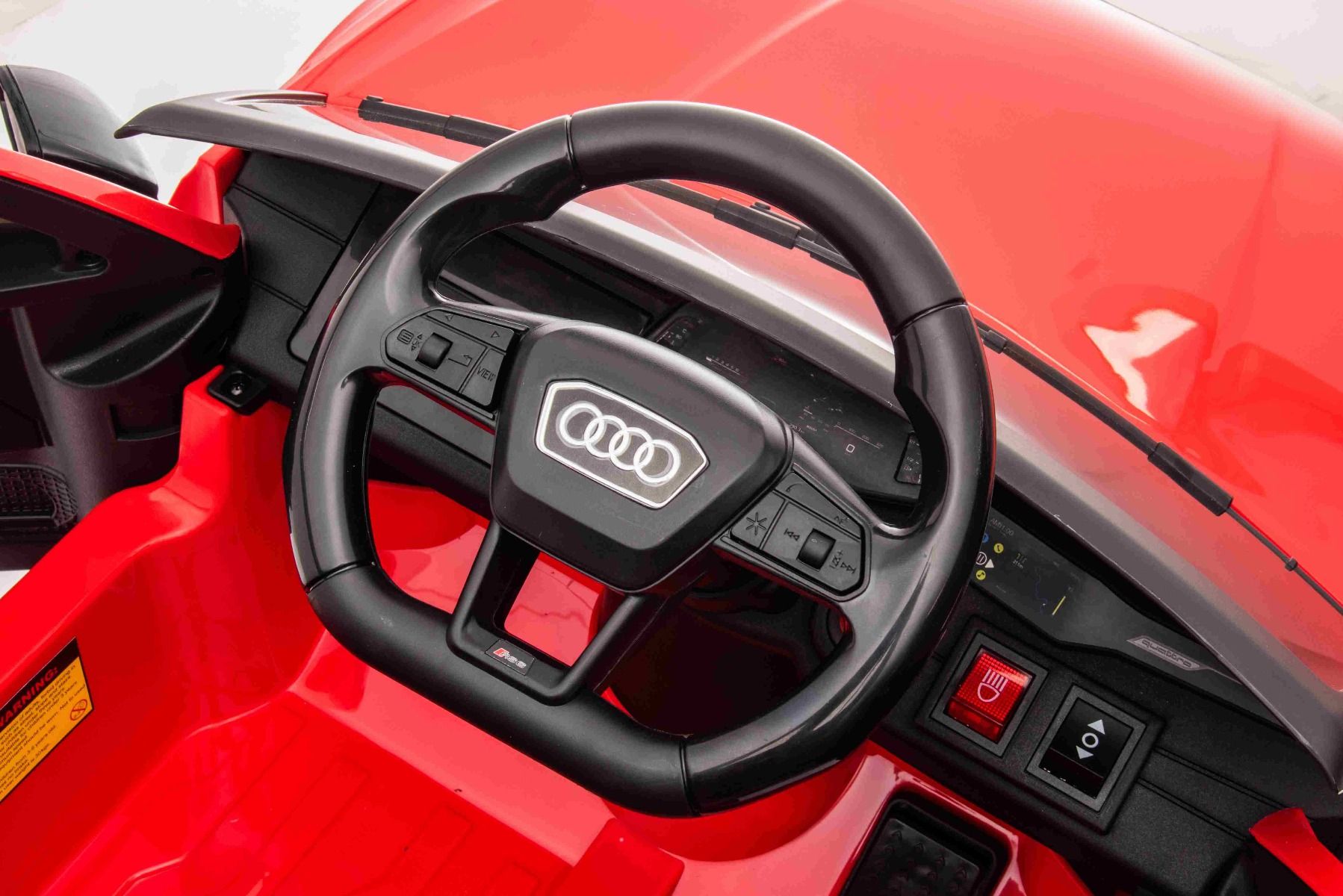 Elektrisches Kinderauto Audi RS6, Rot, Ledersitz, Türen zum Öffnen, 2x 25-W-Motor, 12-V-Batterie, 2,4-GHz-Fernbedienung, weiche EVA-Räder, LED-Leuchten, Sanftanlauf, Stoßdämpfer, ORIGINAL-Lizenz