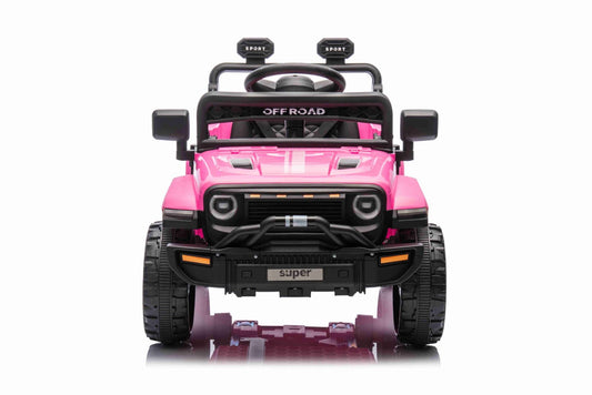 Elektroauto für Kinder OFFROAD NEW mit Hinterradantrieb, rosa, Lithium-Batterie, hohes Fahrgestell, breiter Sitz, Hinterradfederung, 2,4-GHz-Fernbedienung, LED-Leuchten