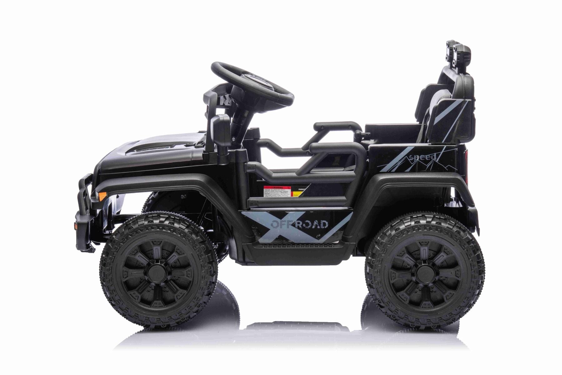 Elektroauto für Kinder OFFROAD NEW mit Hinterradantrieb, schwarz, Lithium-Batterie, hohes Fahrgestell, breiter Sitz, Hinterradfederung, 2,4-GHz-Fernbedienung, LED-Leuchten