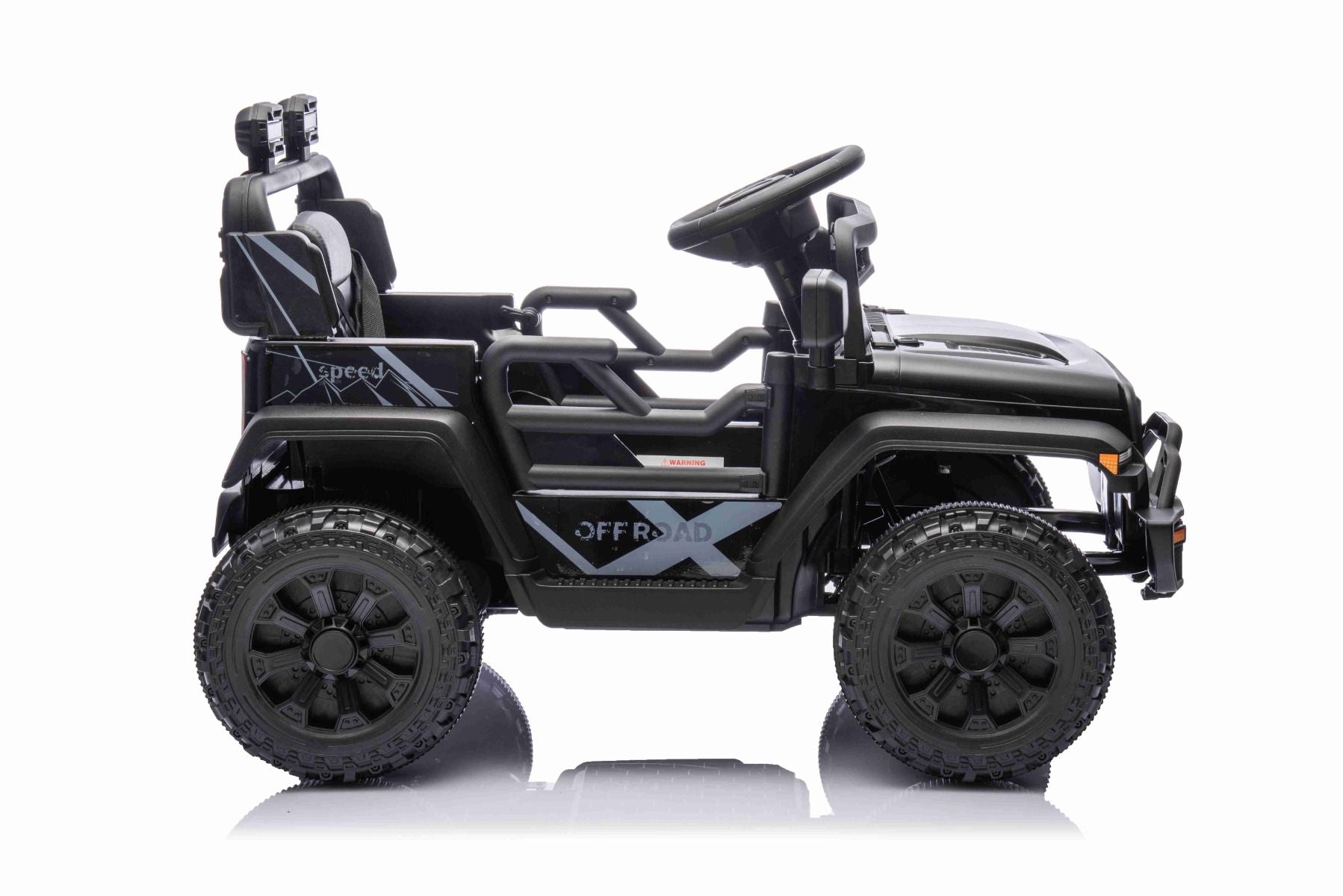 Elektroauto für Kinder OFFROAD NEW mit Hinterradantrieb, schwarz, Lithium-Batterie, hohes Fahrgestell, breiter Sitz, Hinterradfederung, 2,4-GHz-Fernbedienung, LED-Leuchten