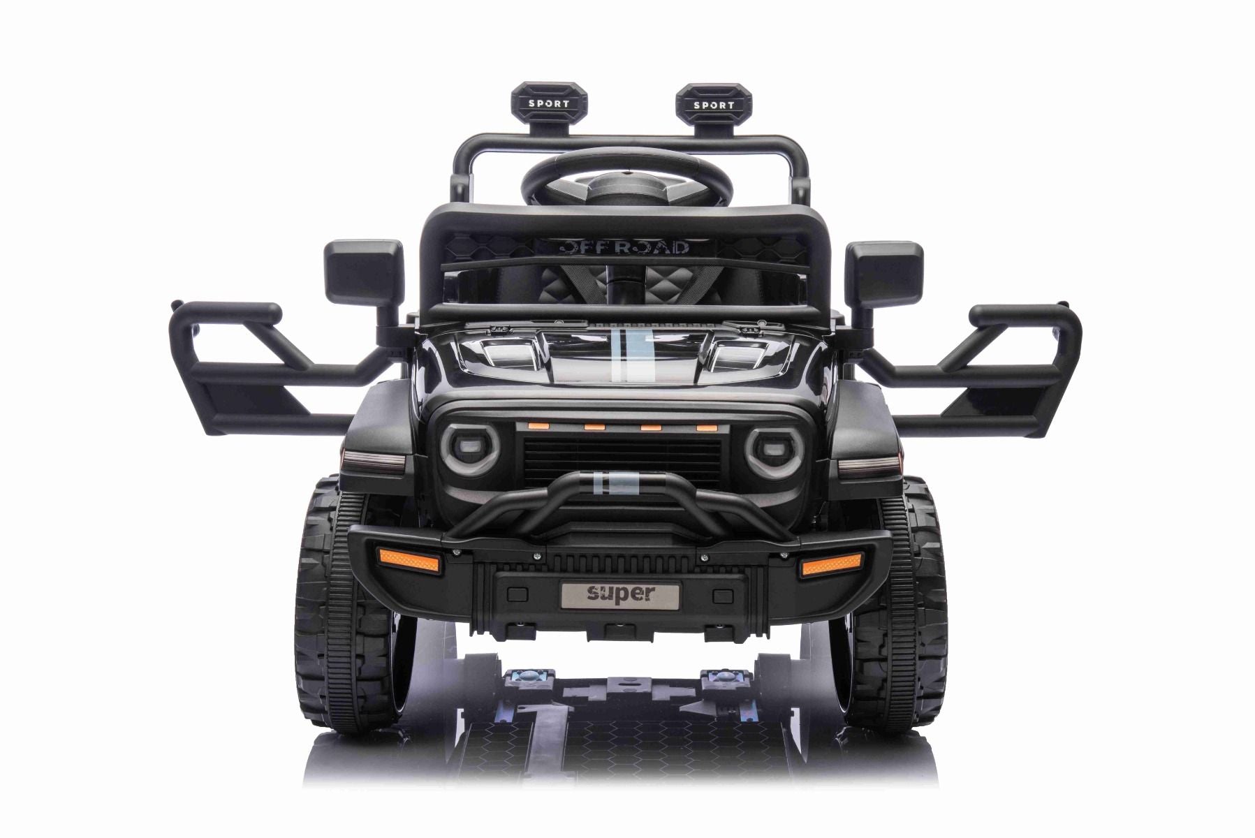 Elektroauto für Kinder OFFROAD NEW mit Hinterradantrieb, schwarz, Lithium-Batterie, hohes Fahrgestell, breiter Sitz, Hinterradfederung, 2,4-GHz-Fernbedienung, LED-Leuchten
