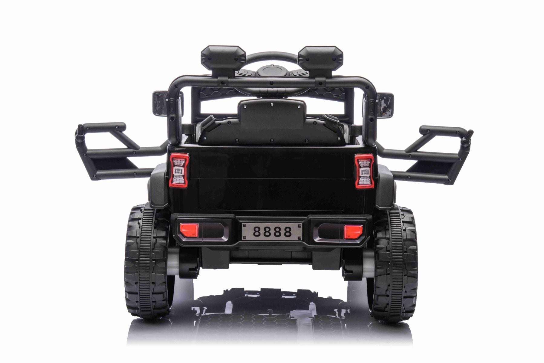 Elektroauto für Kinder OFFROAD NEW mit Hinterradantrieb, schwarz, Lithium-Batterie, hohes Fahrgestell, breiter Sitz, Hinterradfederung, 2,4-GHz-Fernbedienung, LED-Leuchten