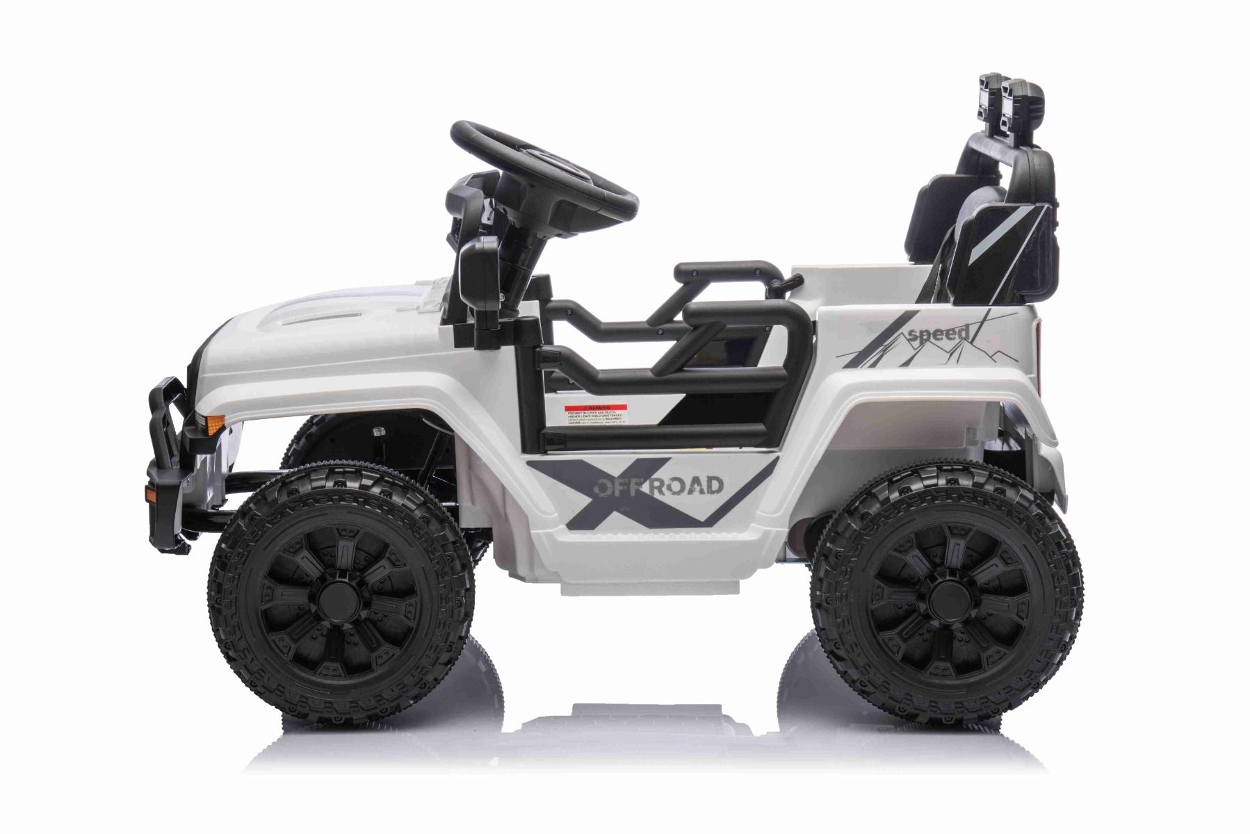 Elektroauto für Kinder OFFROAD NEW mit Hinterradantrieb, weiß, Lithium-Batterie, hohes Fahrgestell, breiter Sitz, Hinterradfederung, 2,4-GHz-Fernbedienung, LED-Leuchten